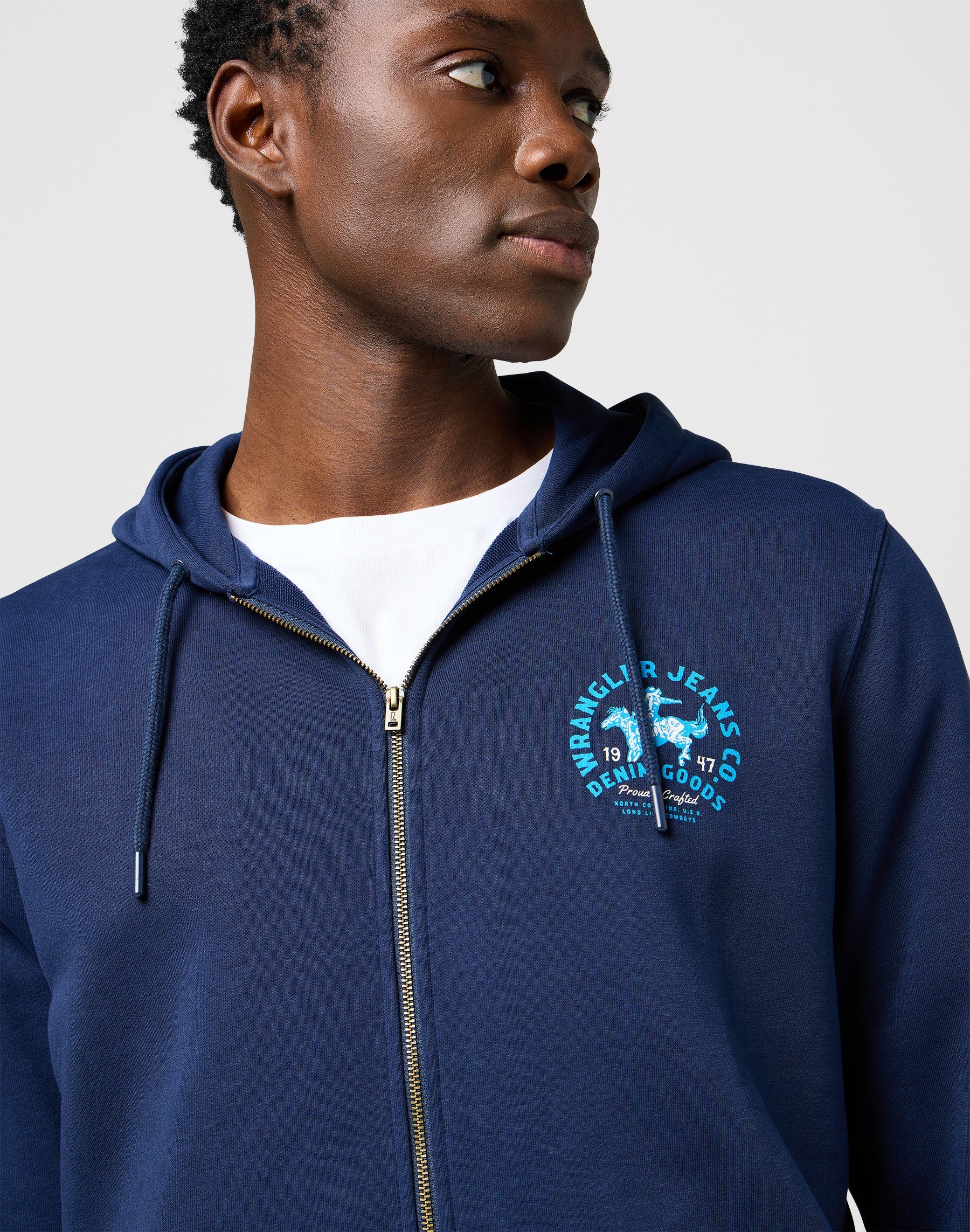 Graphic Zip Hoodie in Navy Sweatjacken Wrangler