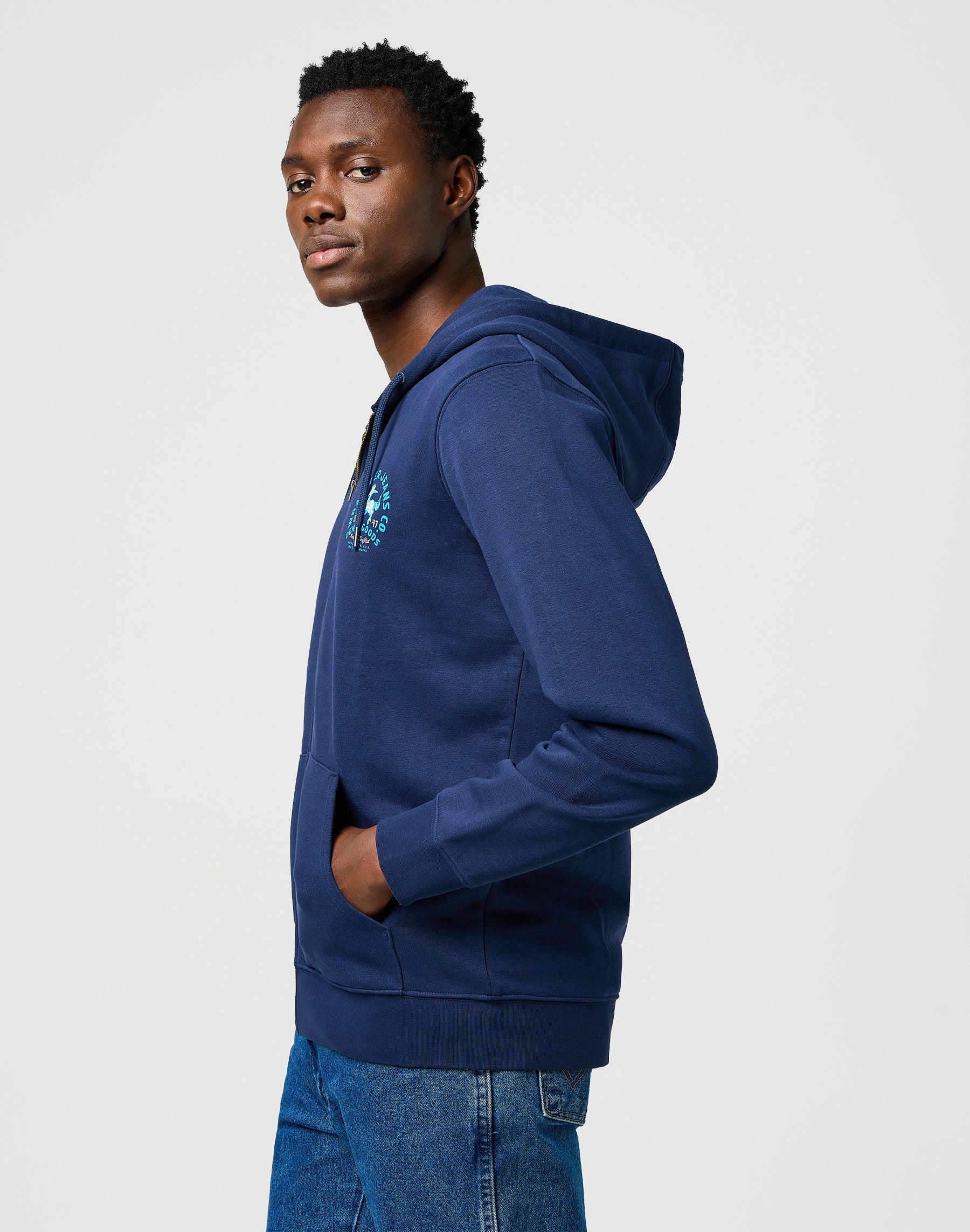 Graphic Zip Hoodie in Navy Sweatjacken Wrangler