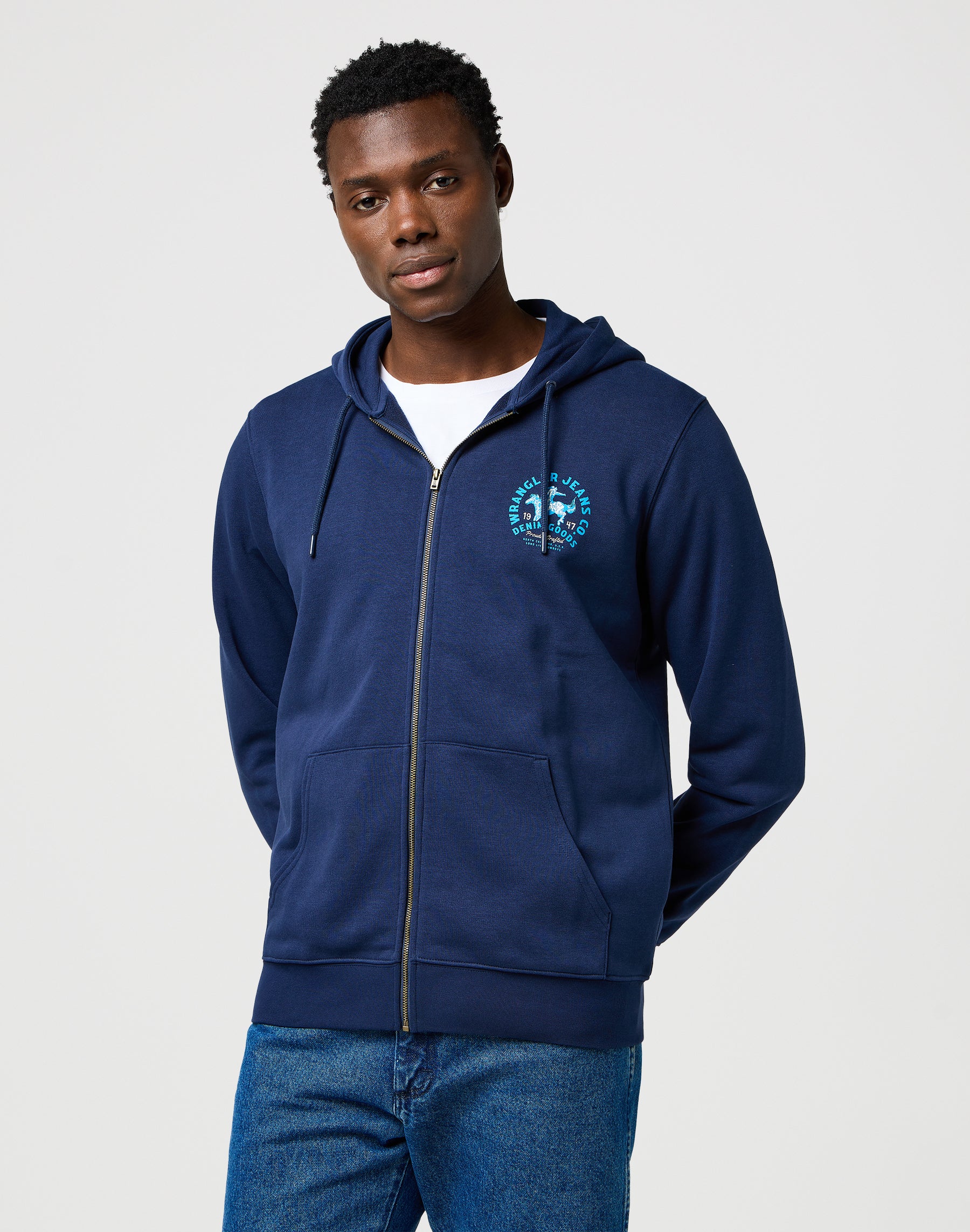 Graphic Zip Hoodie in Navy Sweatjacken Wrangler