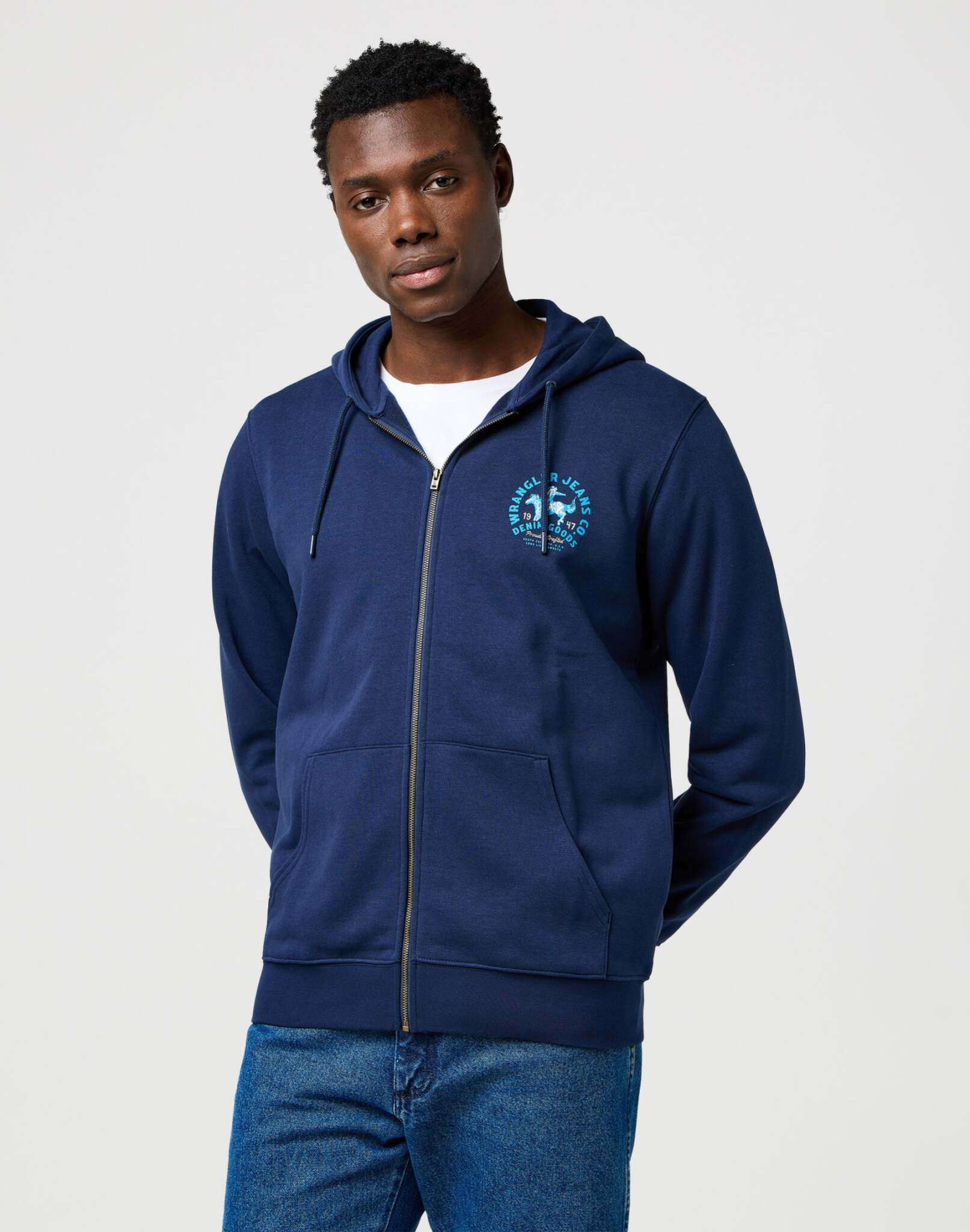 Graphic Zip Hoodie in Navy Sweatjacken Wrangler