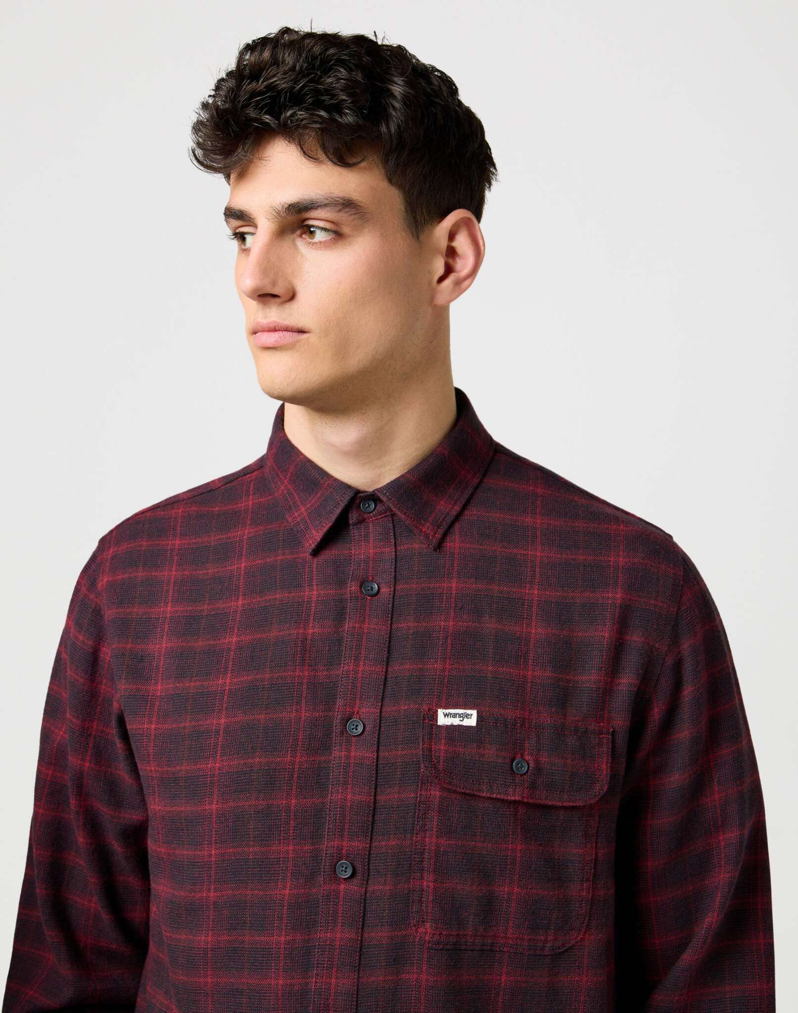 1 Pkt Flannel Shirt in Black Wine Hemden Wrangler