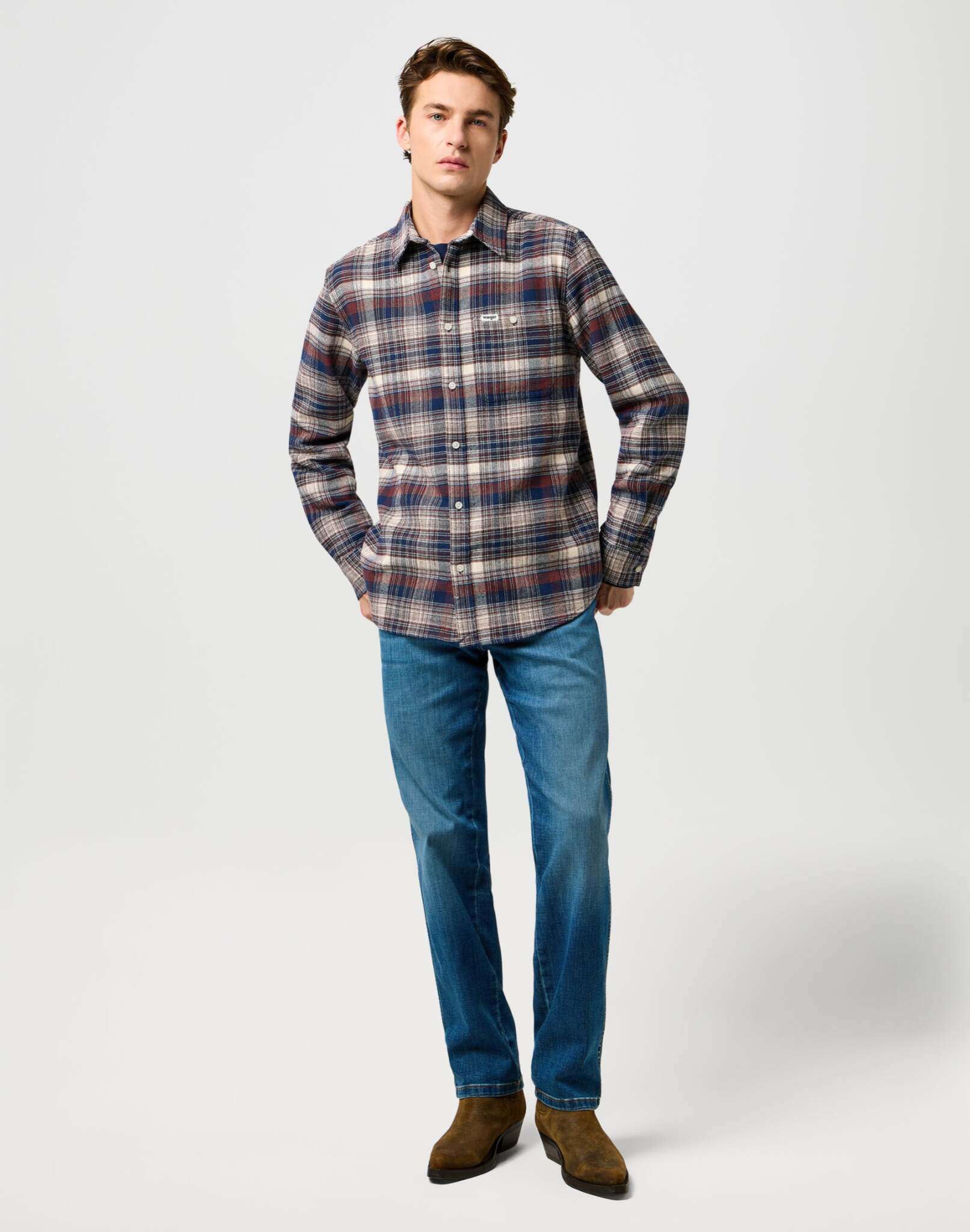 Brushed 1 Pkt Shirt in Navy Birch Hemden Wrangler
