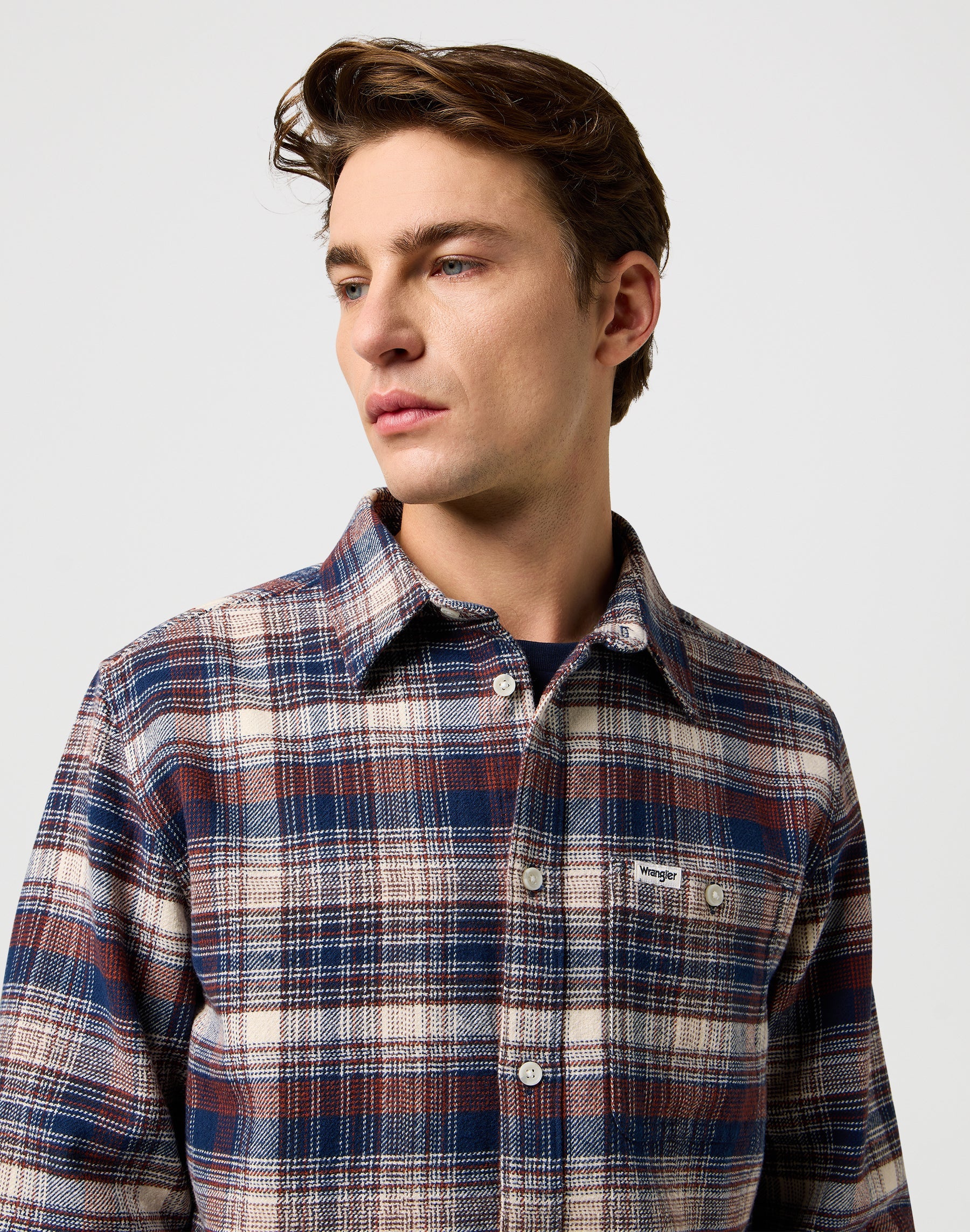 Brushed 1 Pkt Shirt in Navy Birch Hemden Wrangler