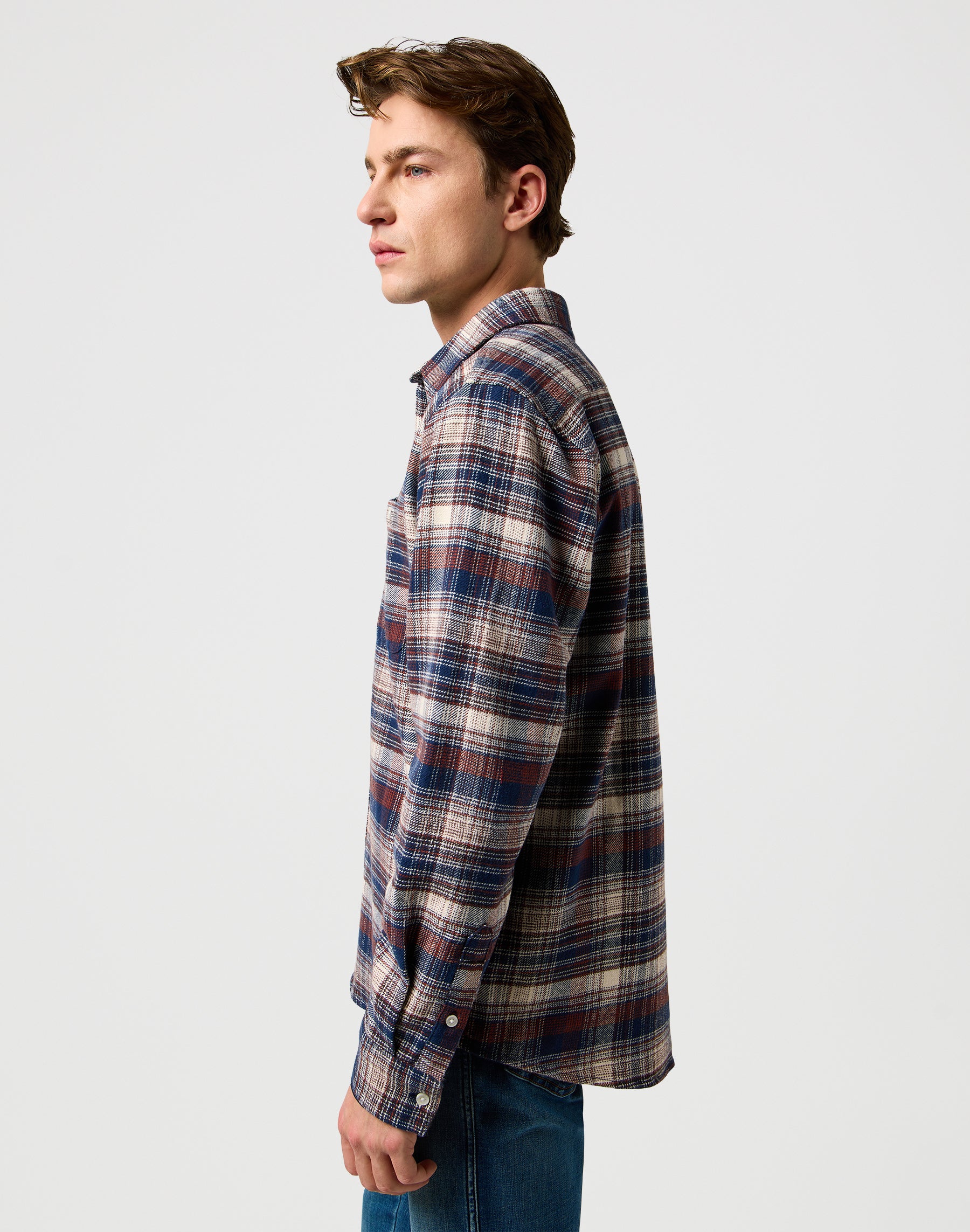 Brushed 1 Pkt Shirt in Navy Birch Hemden Wrangler
