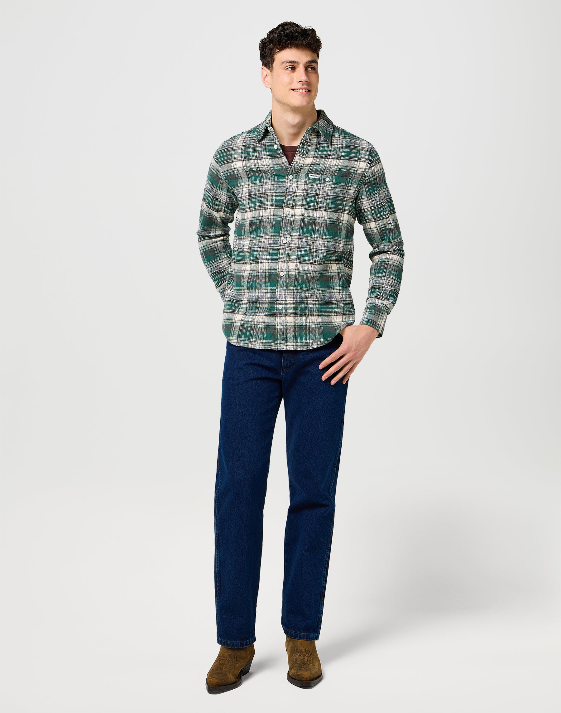Brushed 1 Pkt Shirt in Green Birch Hemden Wrangler