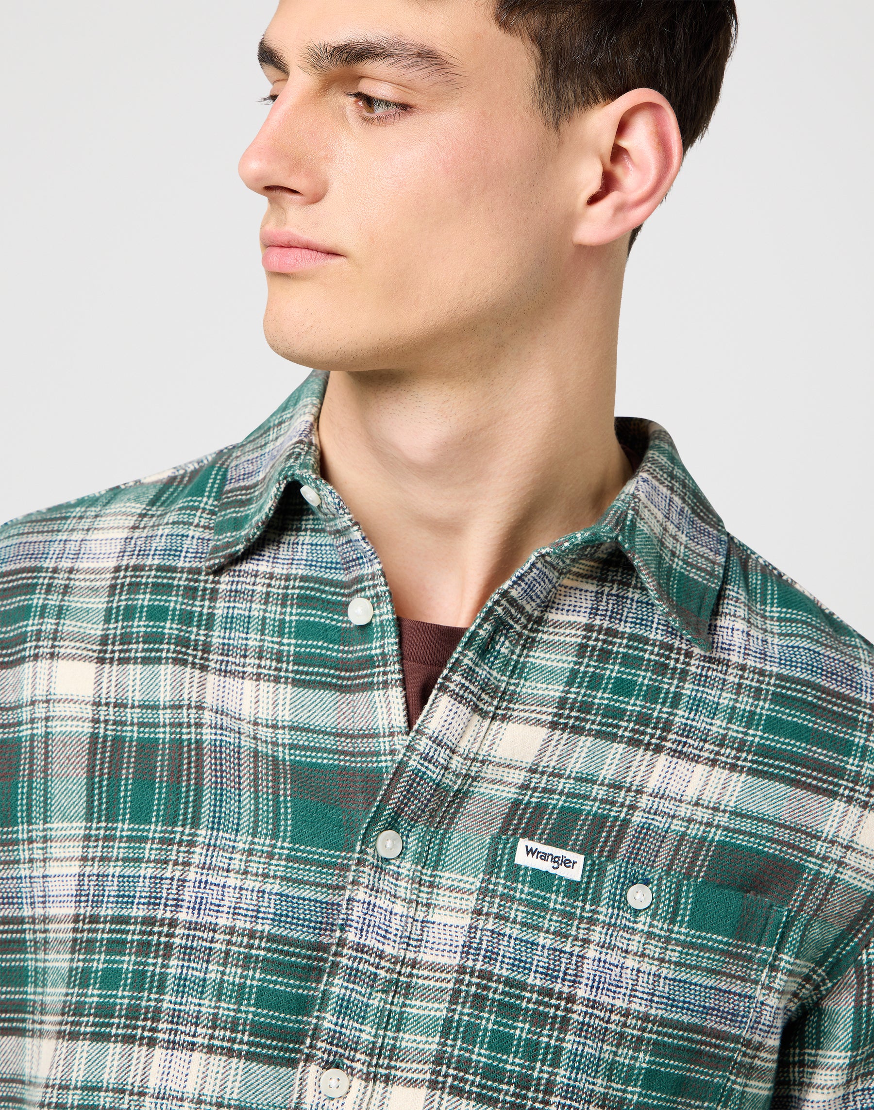 Brushed 1 Pkt Shirt in Green Birch Hemden Wrangler