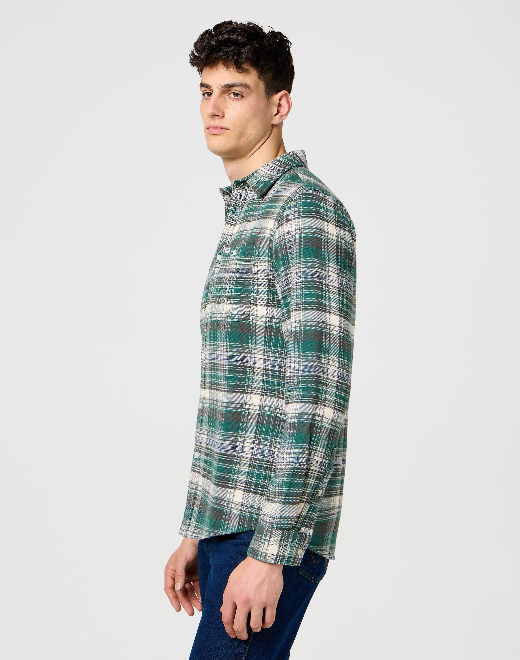 Brushed 1 Pkt Shirt in Green Birch Hemden Wrangler