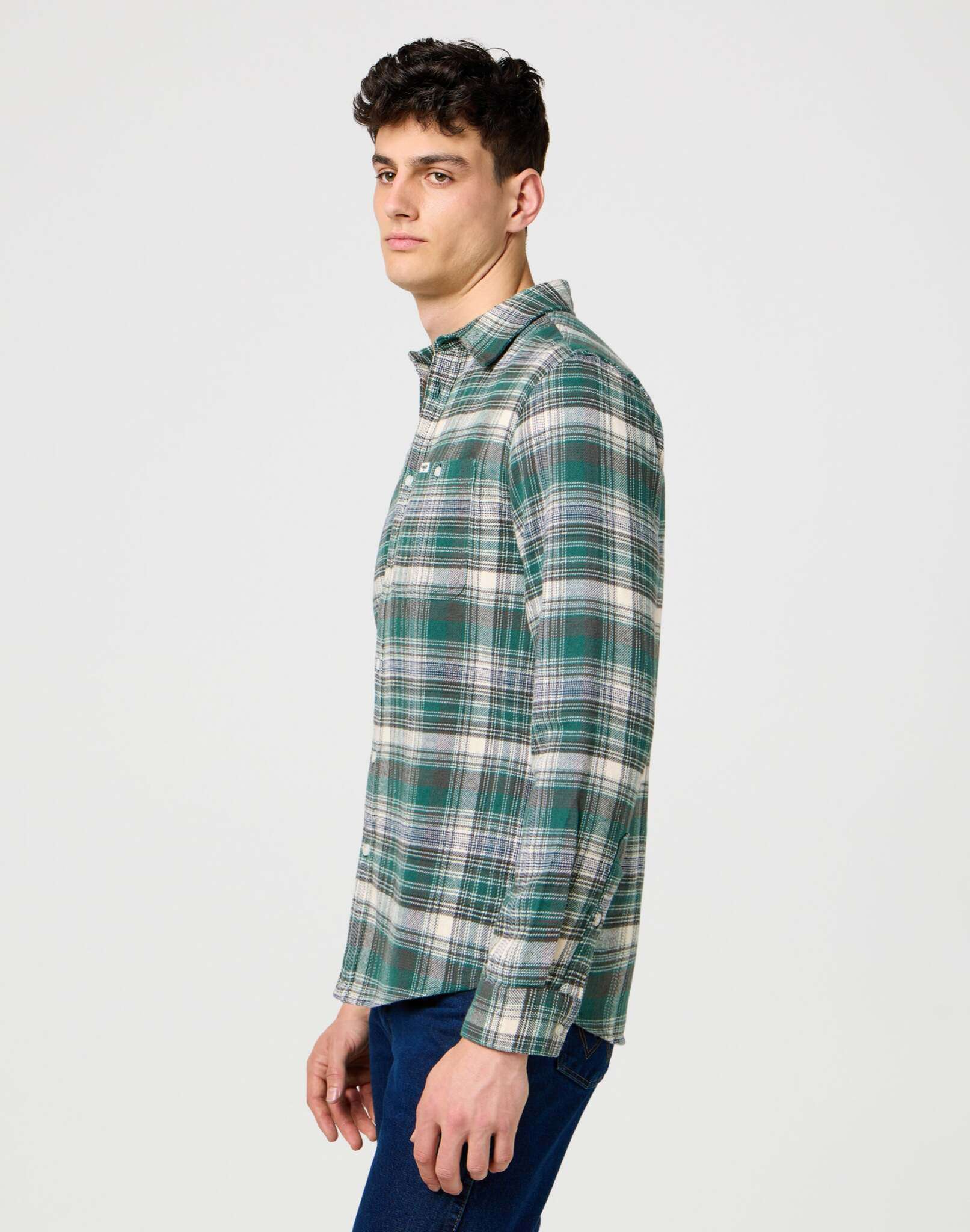 Brushed 1 Pkt Shirt in Green Birch Hemden Wrangler