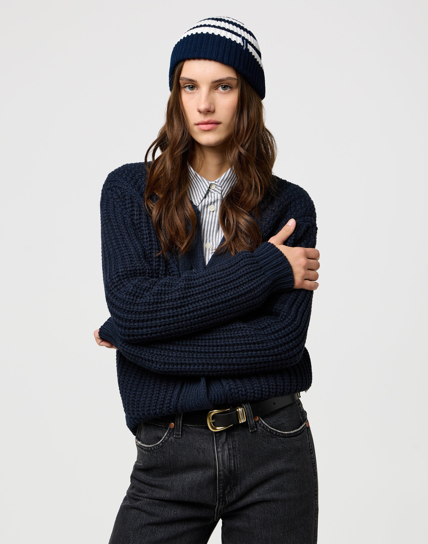 Striped Beanie in Dark Navy Mützen Wrangler