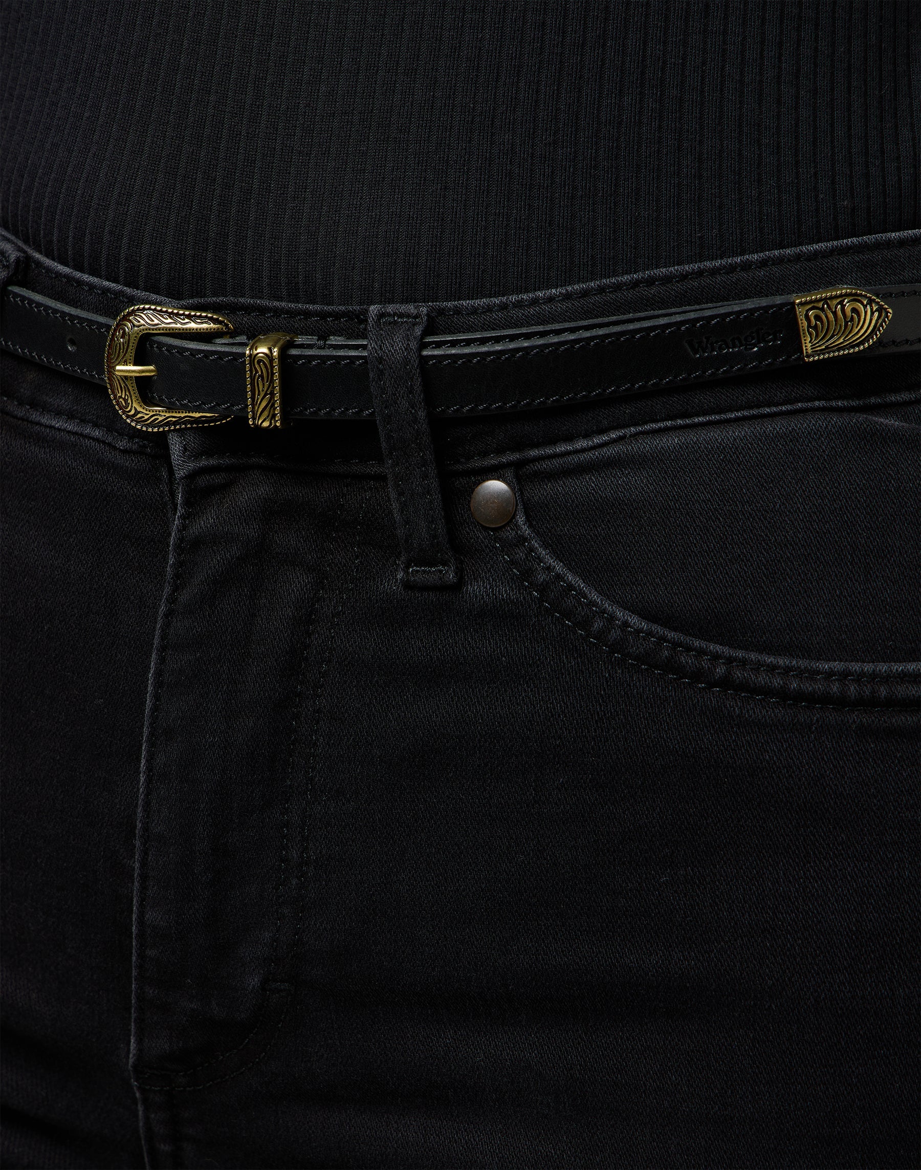 Thin Western Belt in Black Gürtel Wrangler