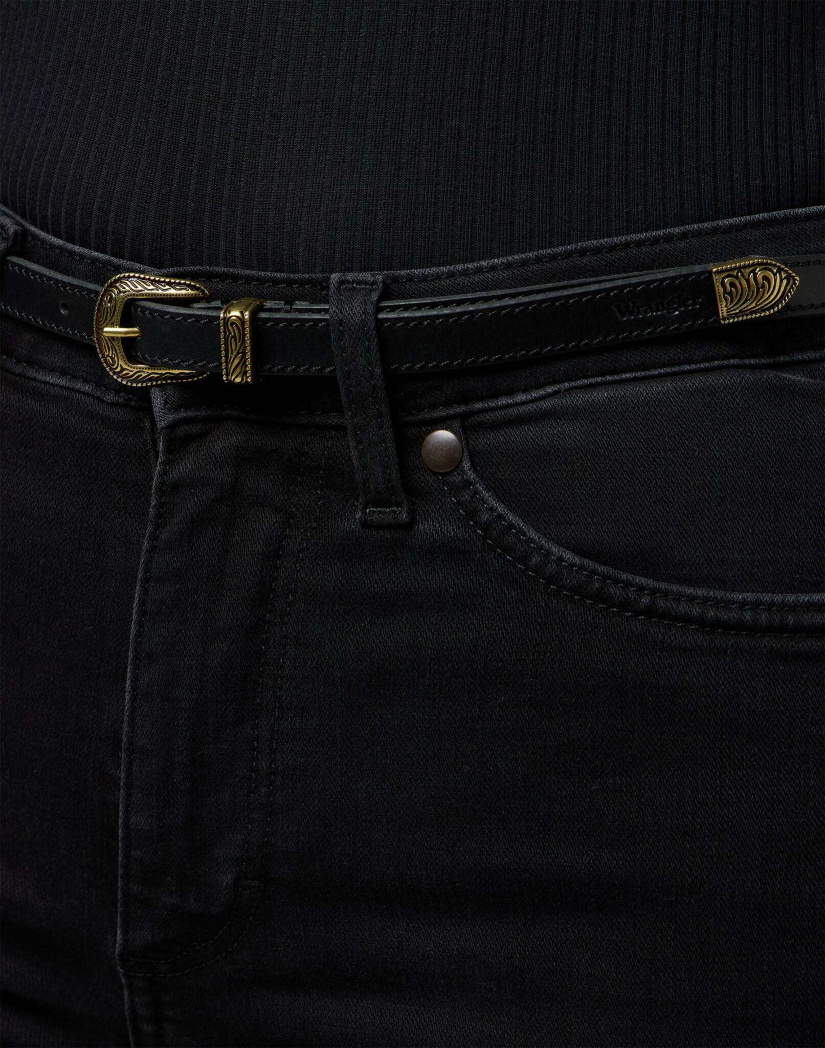 Thin Western Belt in Black Gürtel Wrangler