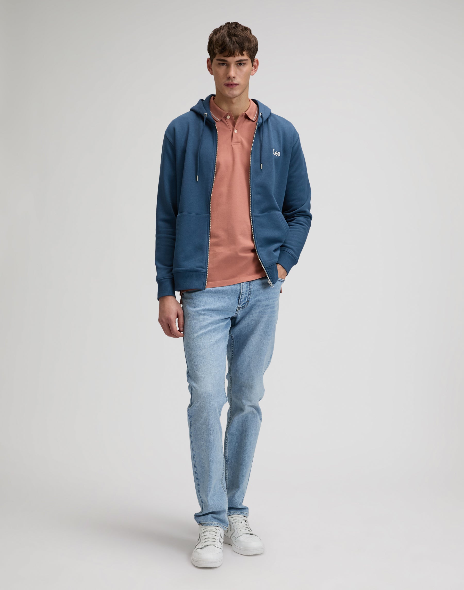 Ess Lee Full Zip Hoodie in Academy Blue Sweatshirts Lee