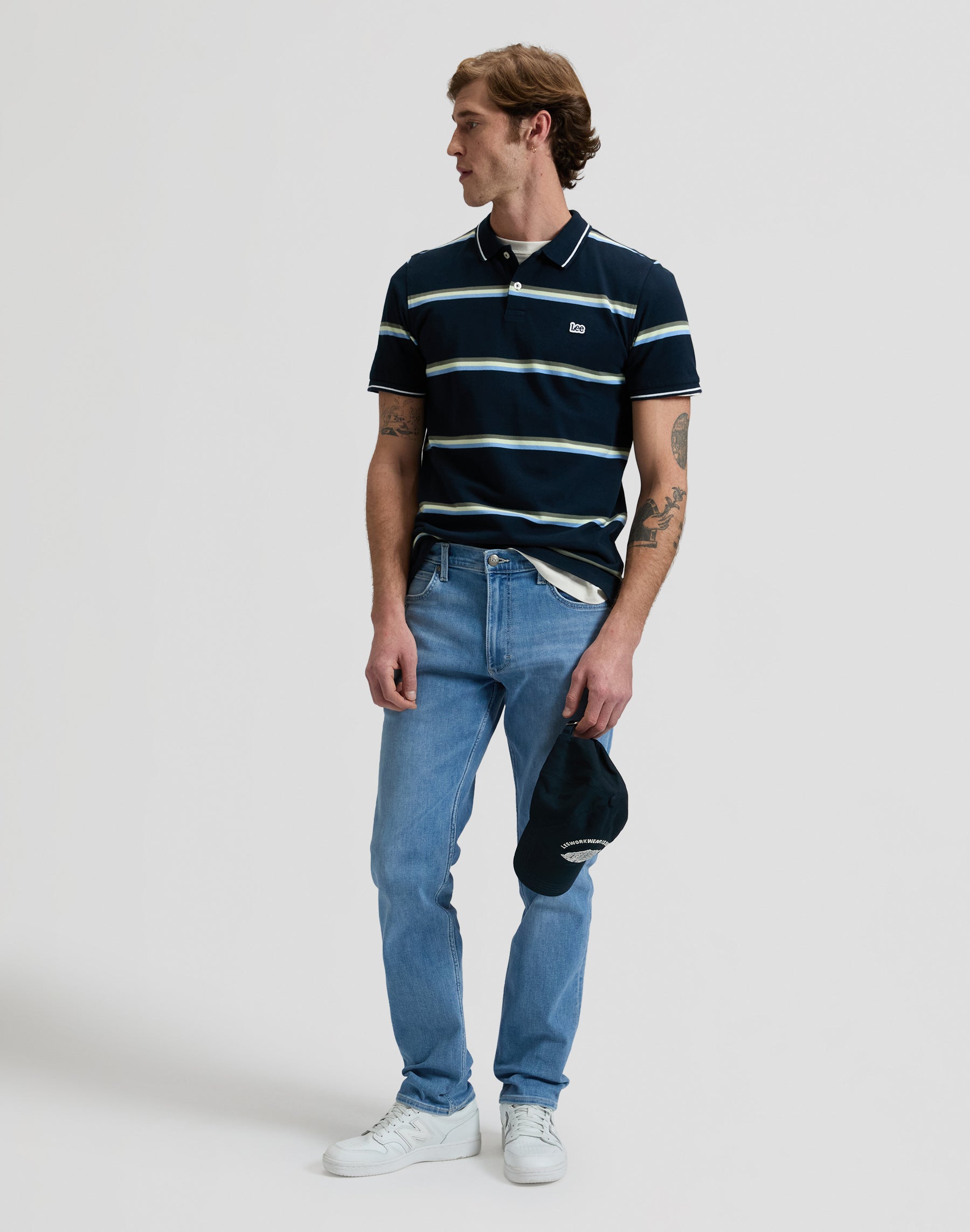 Pique Polo in Lime Ice Navy Stripe