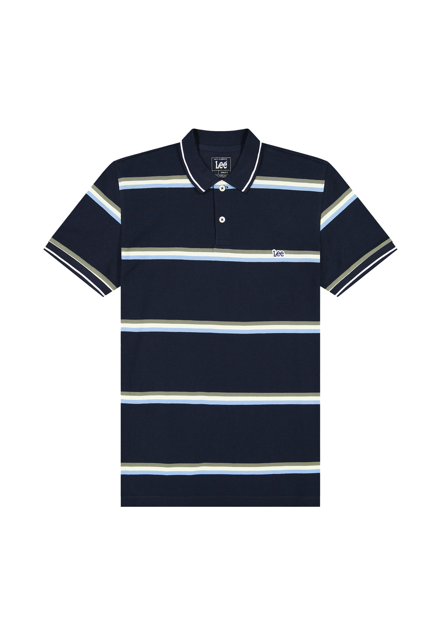 Pique Polo in Lime Ice Navy Stripe
