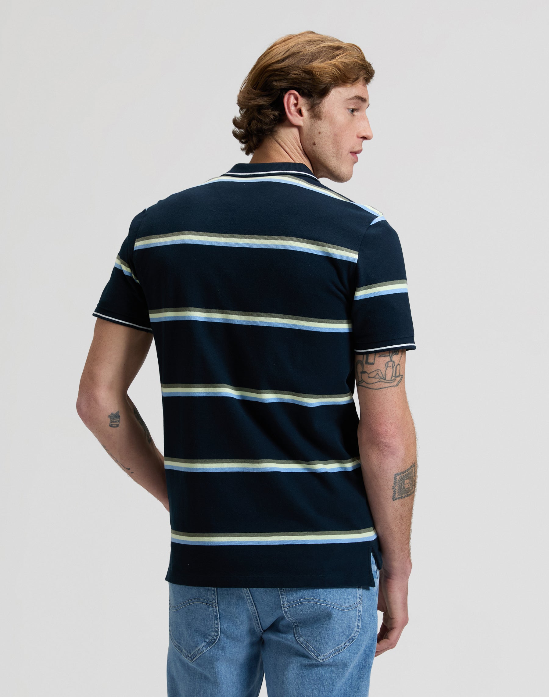 Pique Polo in Lime Ice Navy Stripe