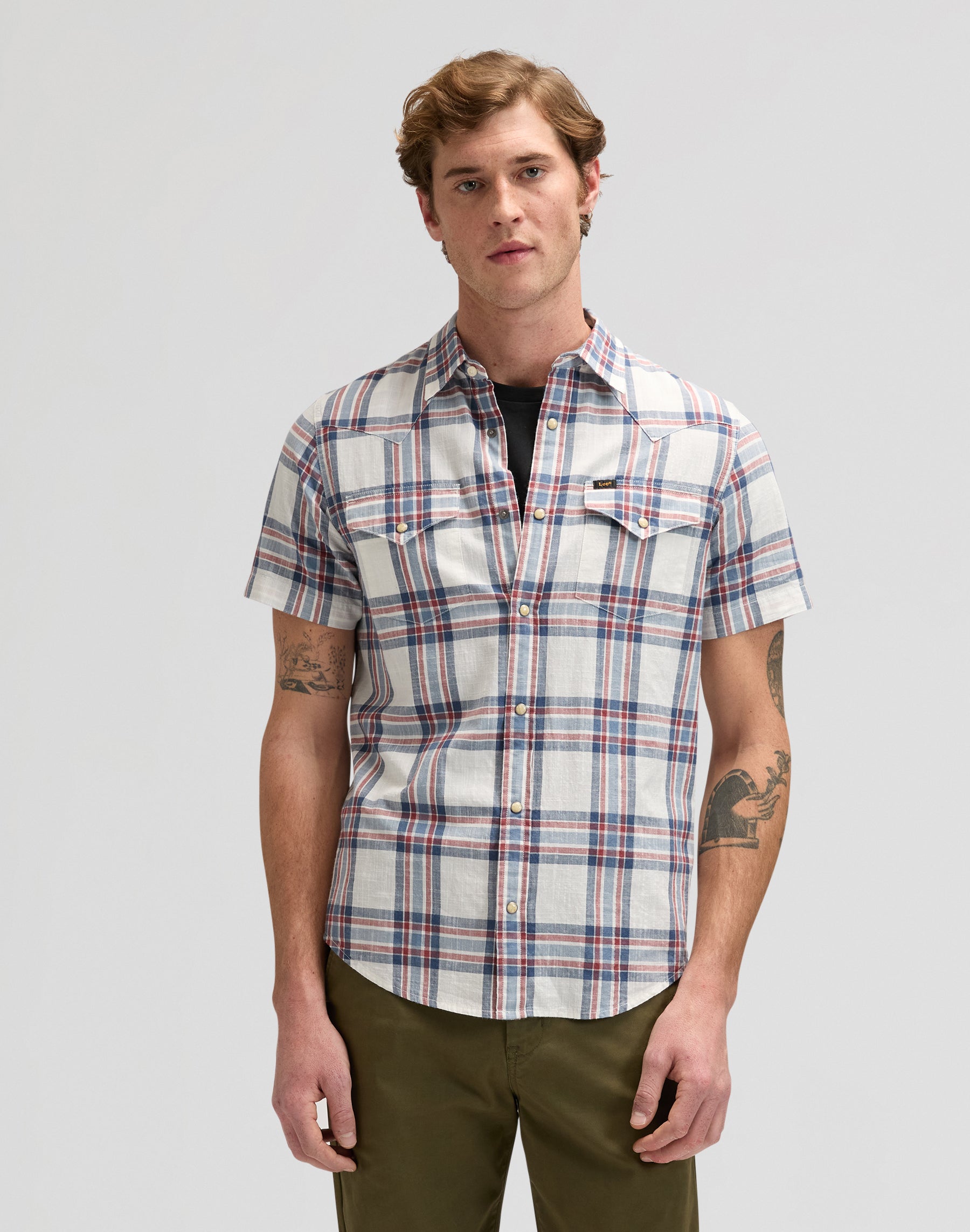 Ss Western Shirt in Academy Blue Plaid Hemden Lee