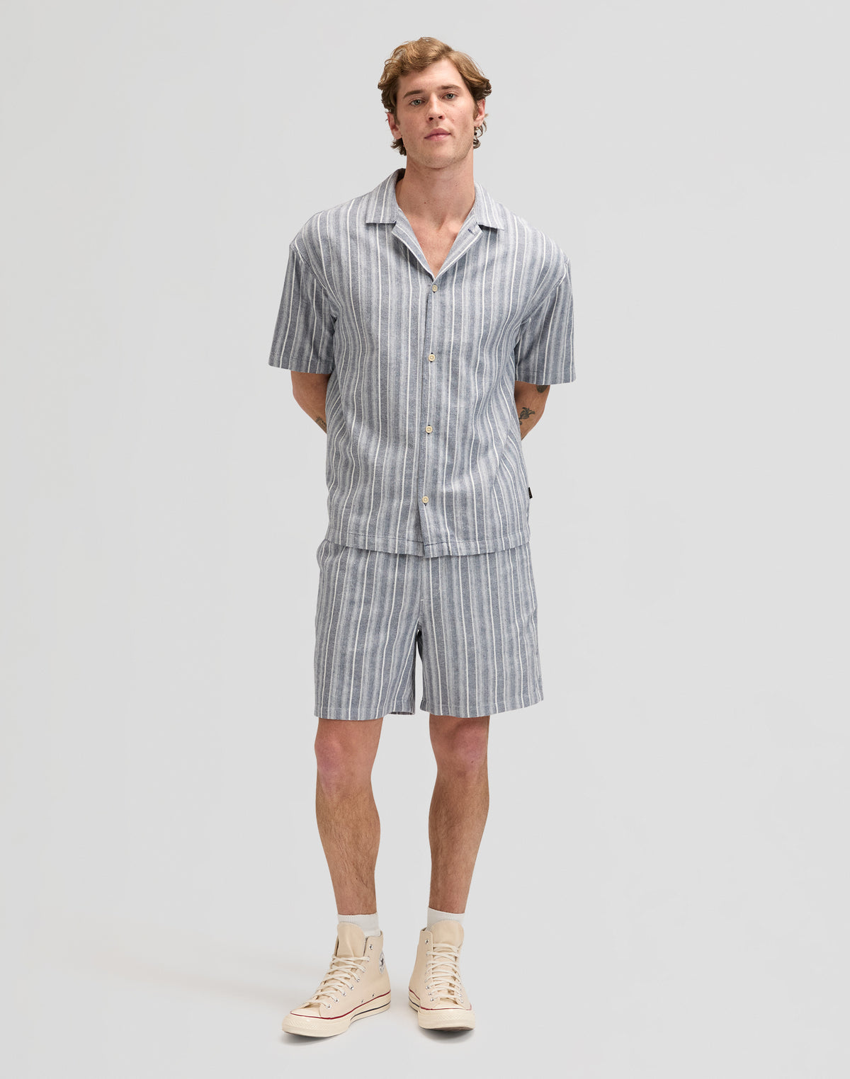 Kurzarmhemd Clean Resort in Mood Indigo Natural Stripes