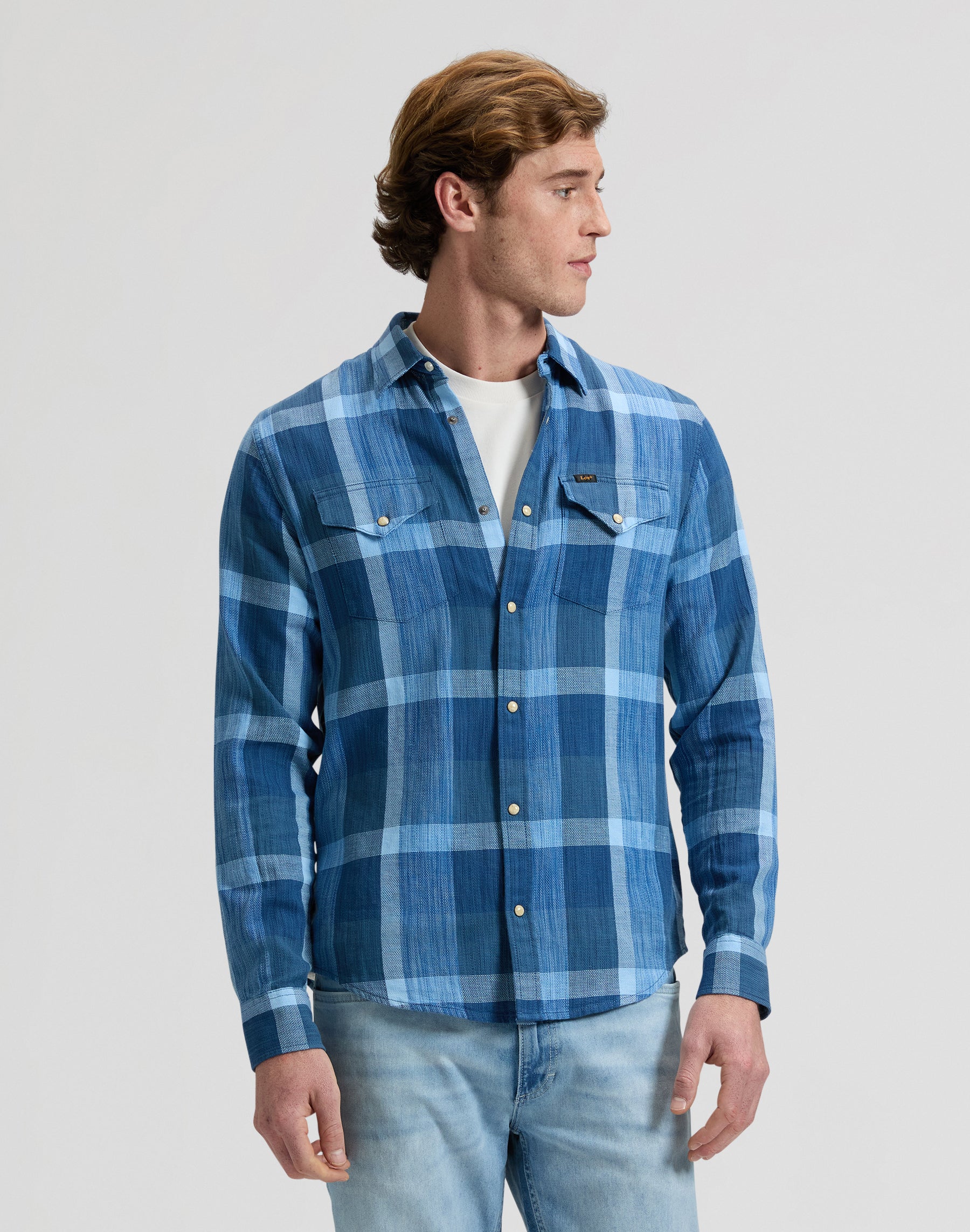 Clean Western Shirt in Indigo Plaid Hemden Lee