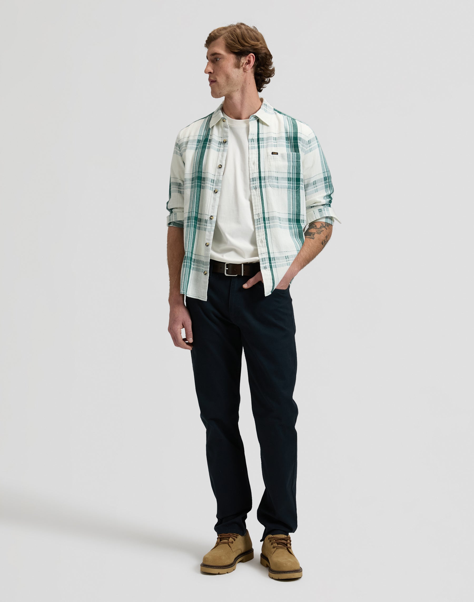 Leesure Shirt in Algae Plaid Hemden Lee