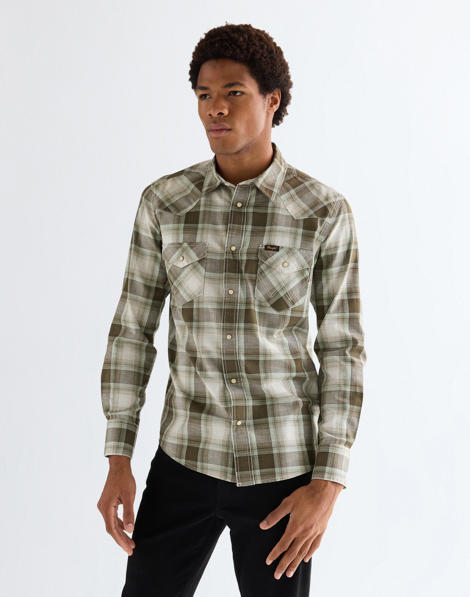 Western Shirt in Green Tan Hemden Wrangler