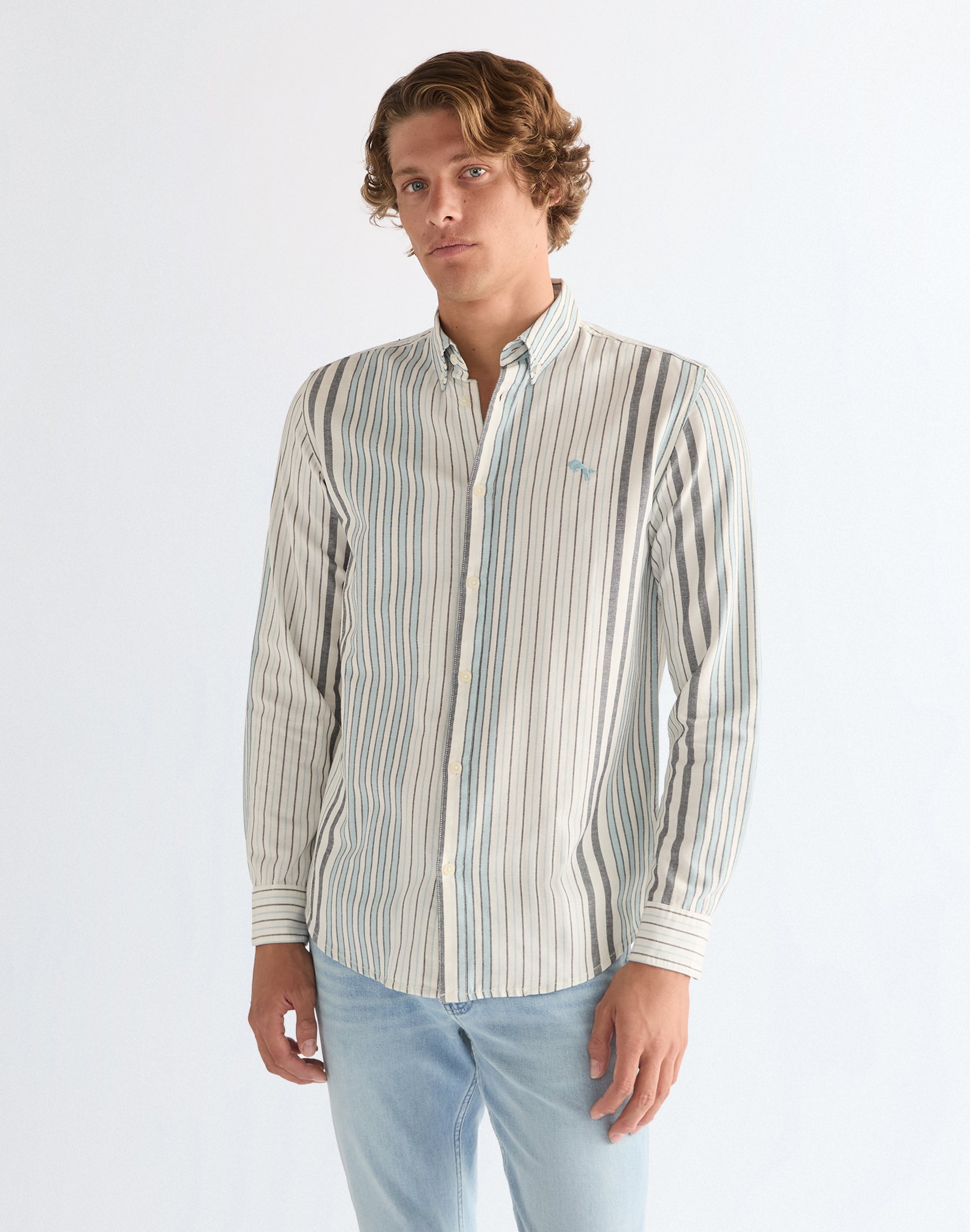 Oxford Shirt in White Blue Hemden Wrangler