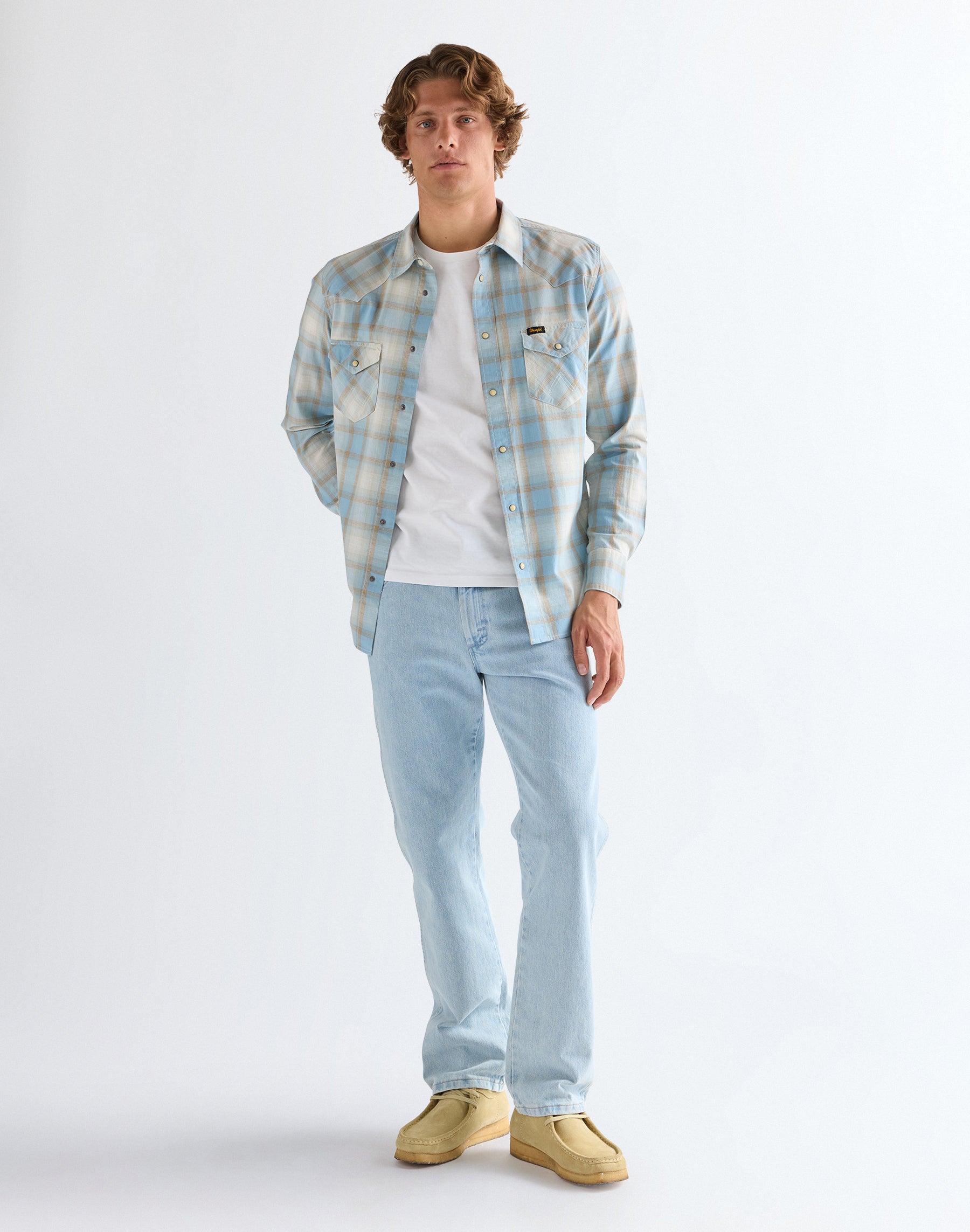 Western Shirt in Blue Tan Hemden Wrangler