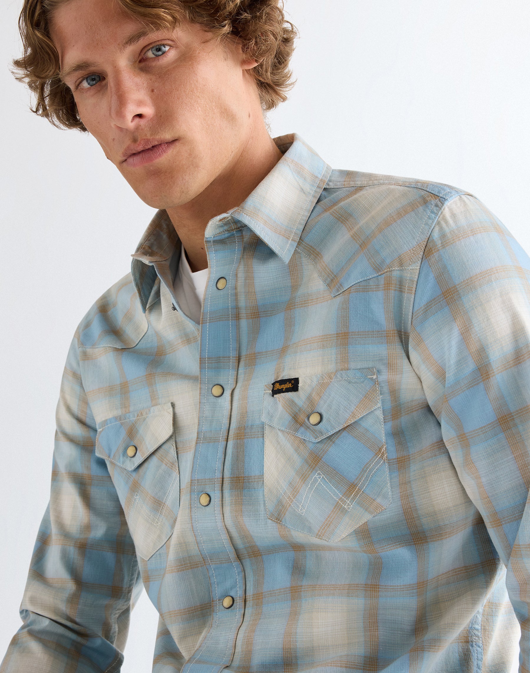 Western Shirt in Blue Tan Hemden Wrangler