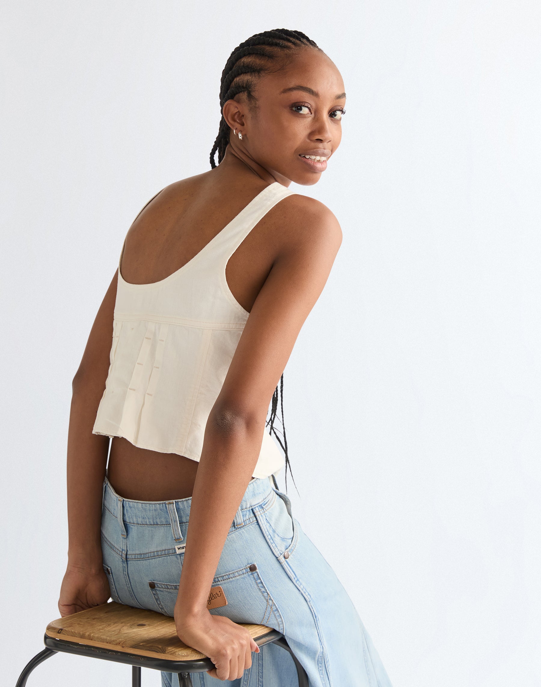 Pleated Corset Top in Worn White T-Shirts Wrangler