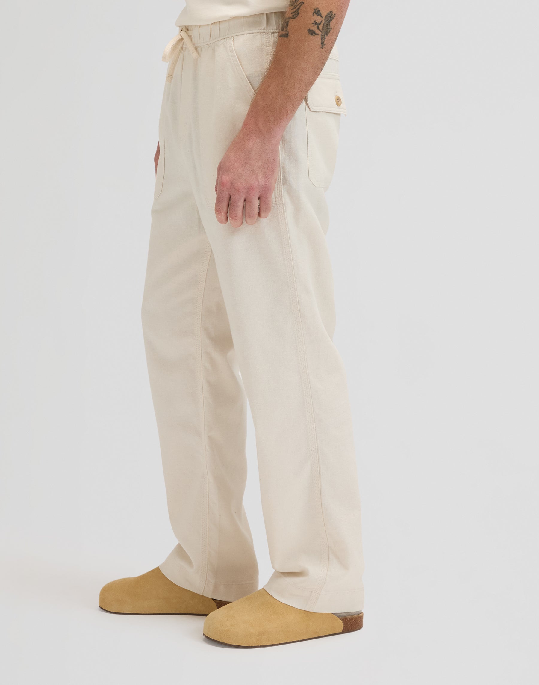 Utility Drawstring Pant in Natural Hosen Lee