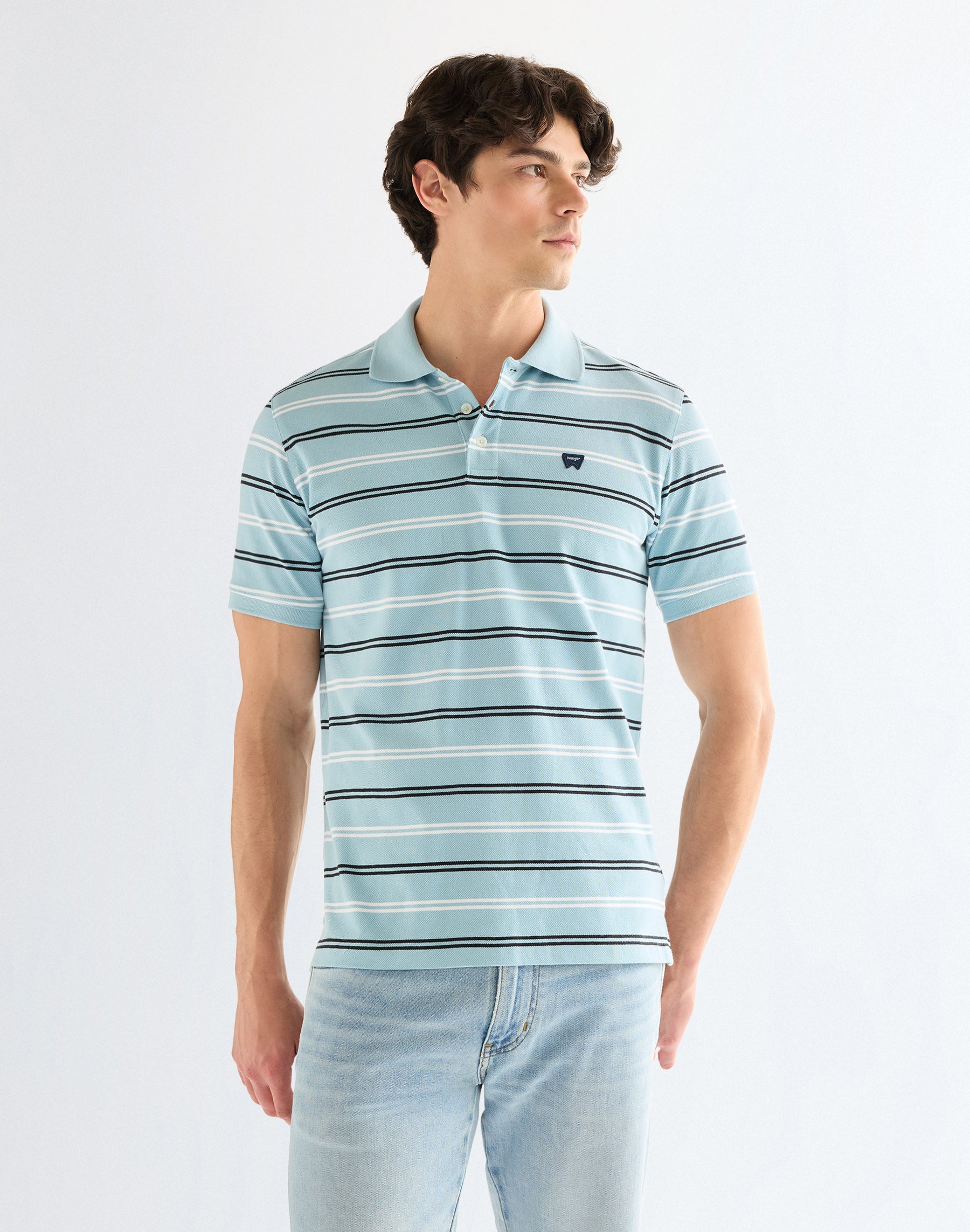Stripe Polo Shirt in Forget Me Not T-Shirts Wrangler