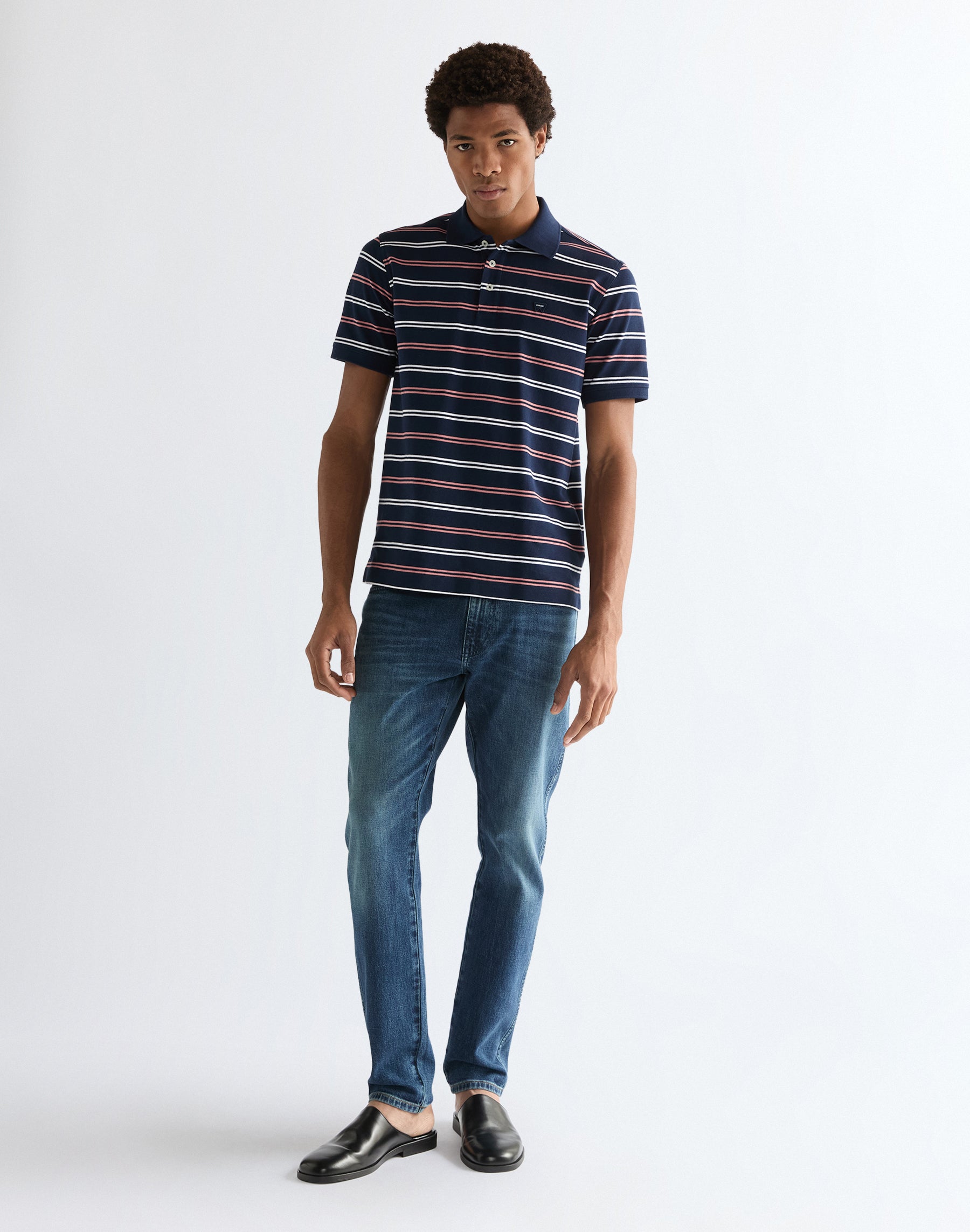 Stripe Polo Shirt in Navy T-Shirts Wrangler