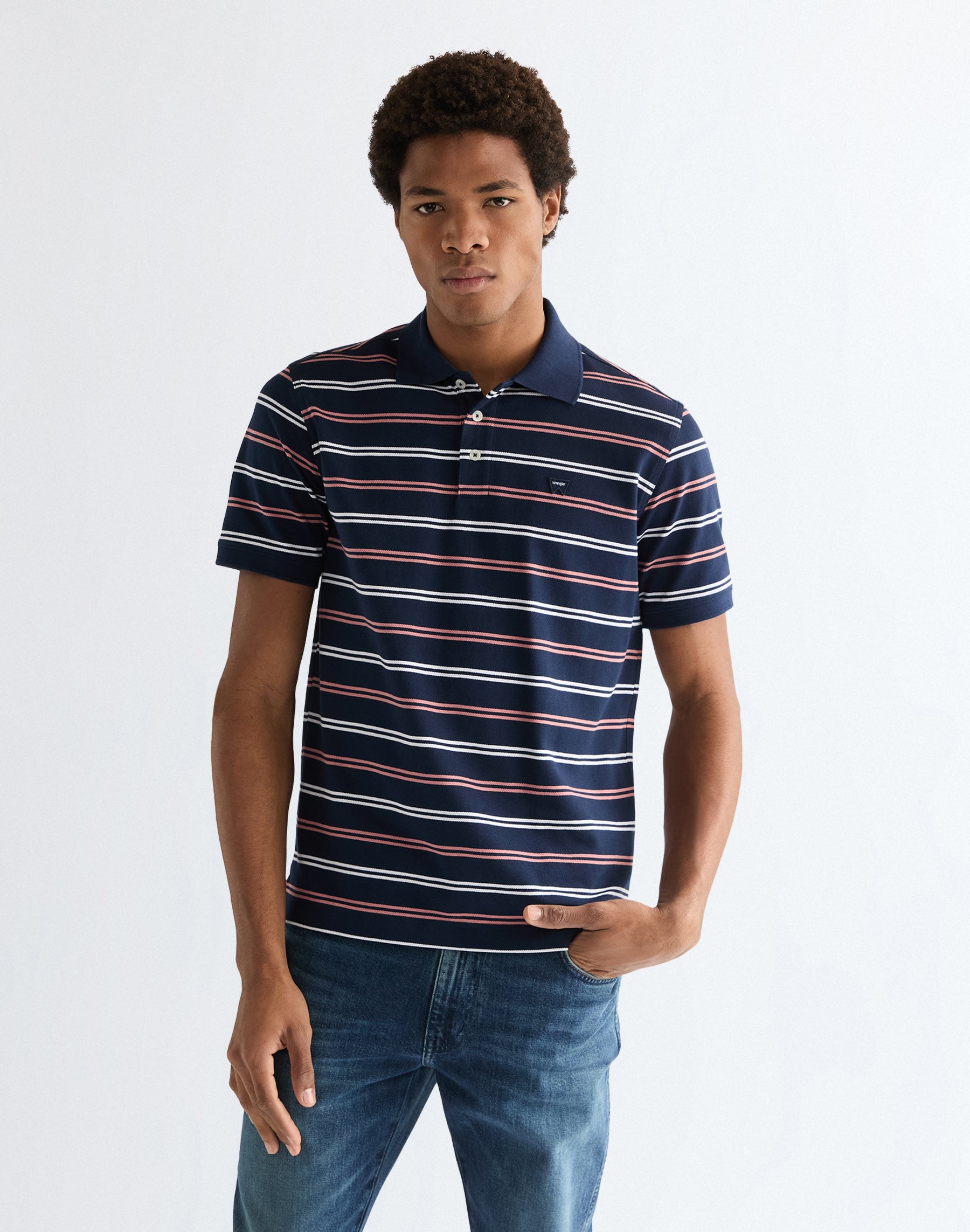 Stripe Polo Shirt in Navy T-Shirts Wrangler