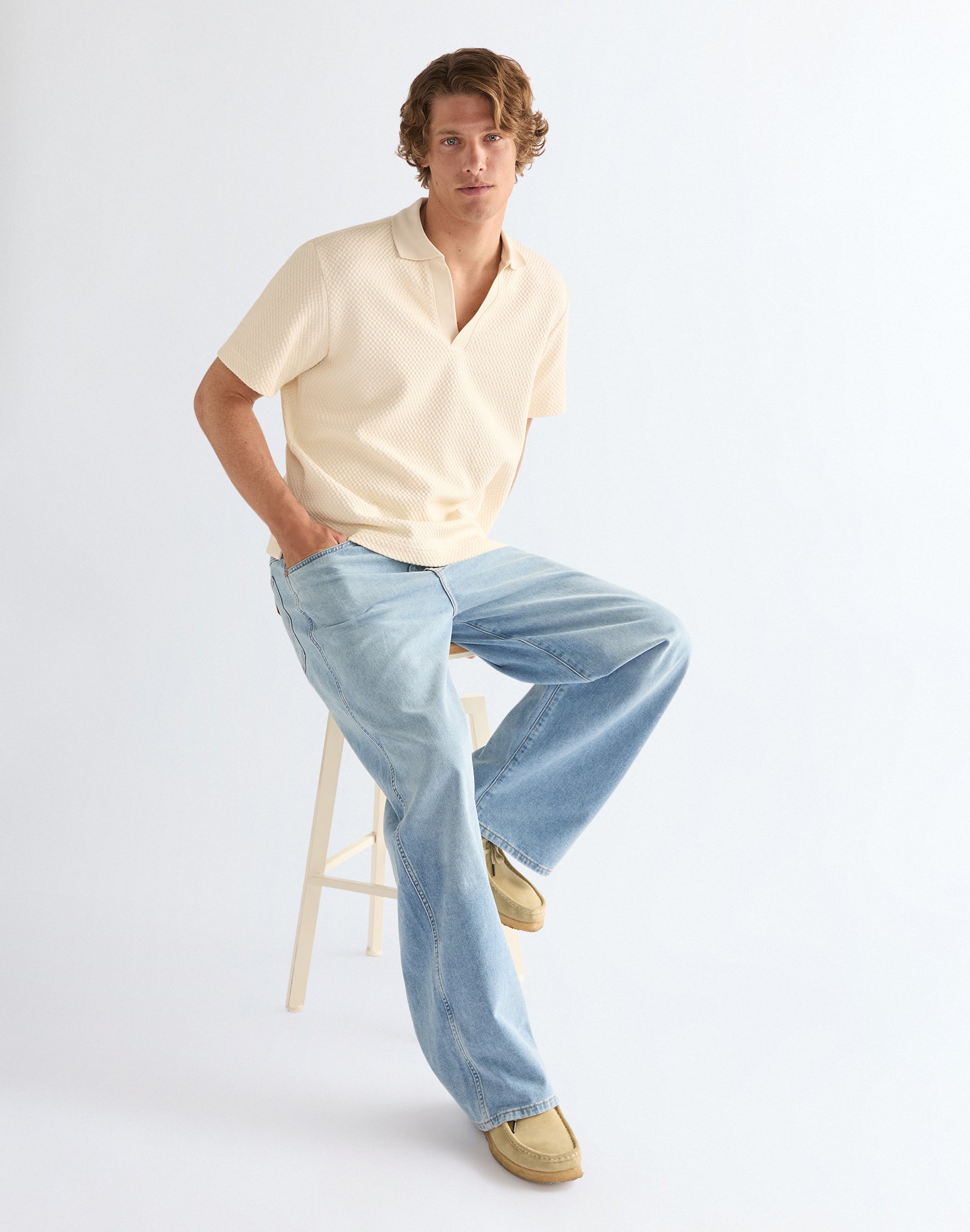 Shortsleeve Polo Sweater in Egret Sweatshirts Wrangler