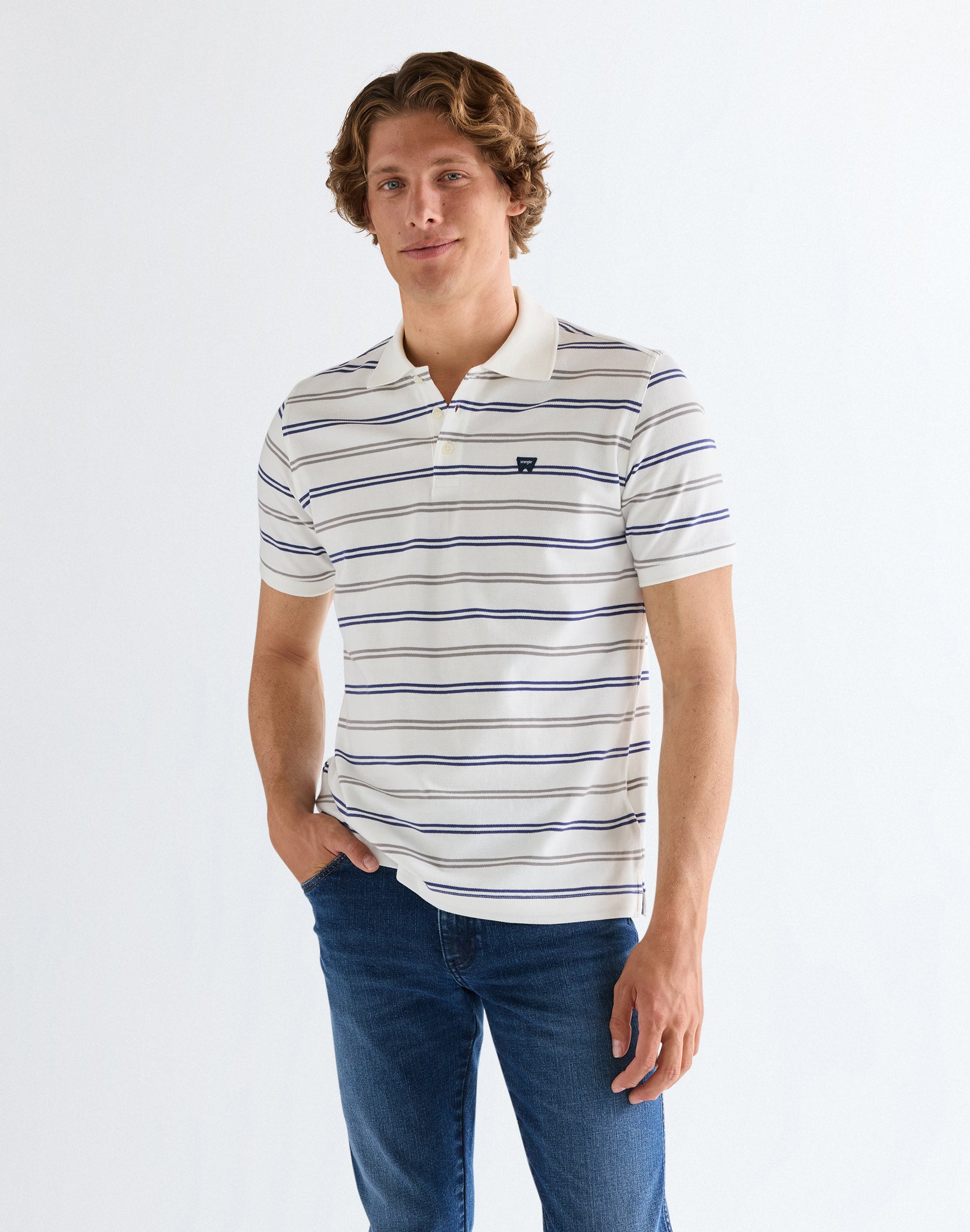Stripe Polo Shirt in Worn White T-Shirts Wrangler