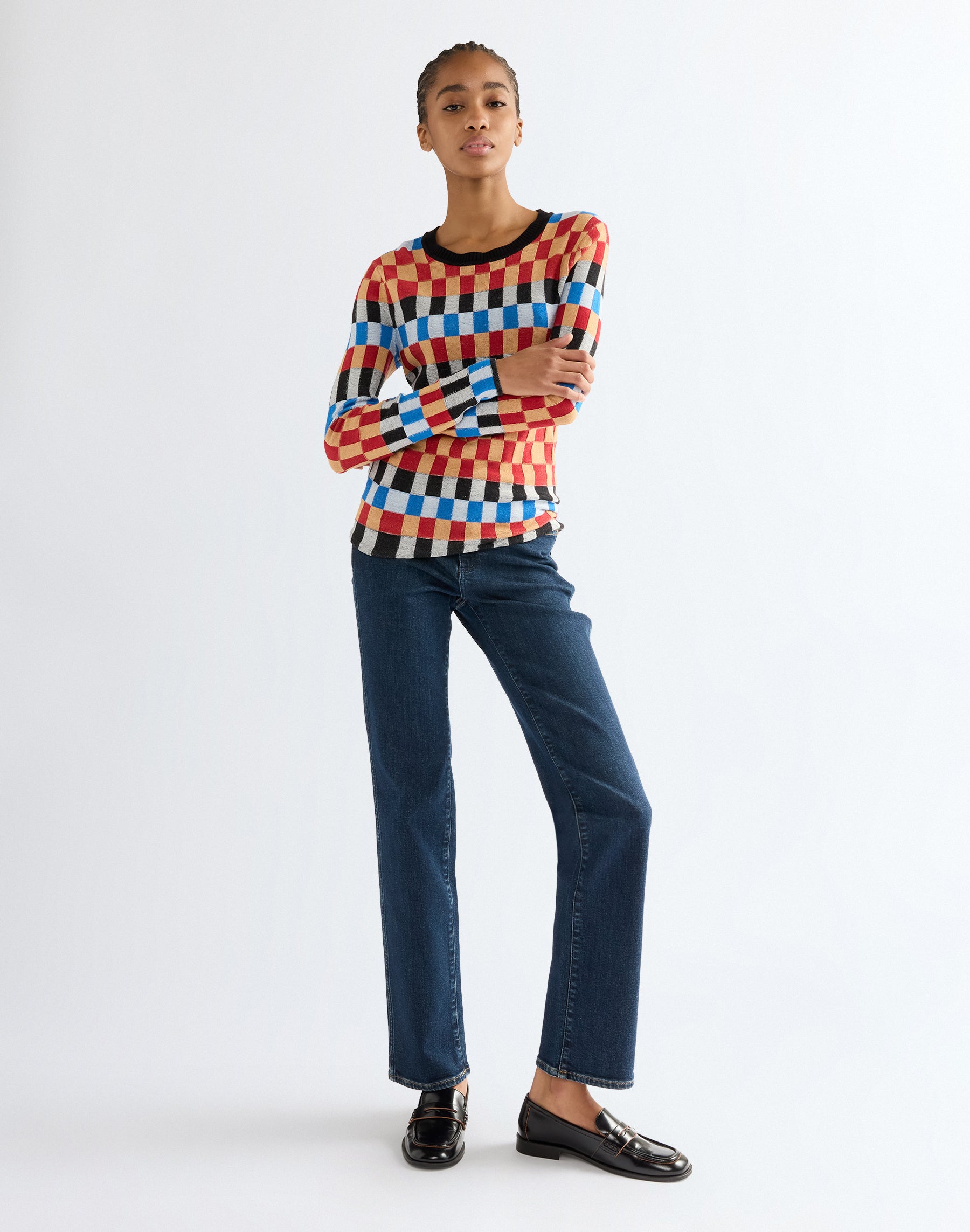 Pullover Knit Crew in Starting Line Check Pullover Wrangler