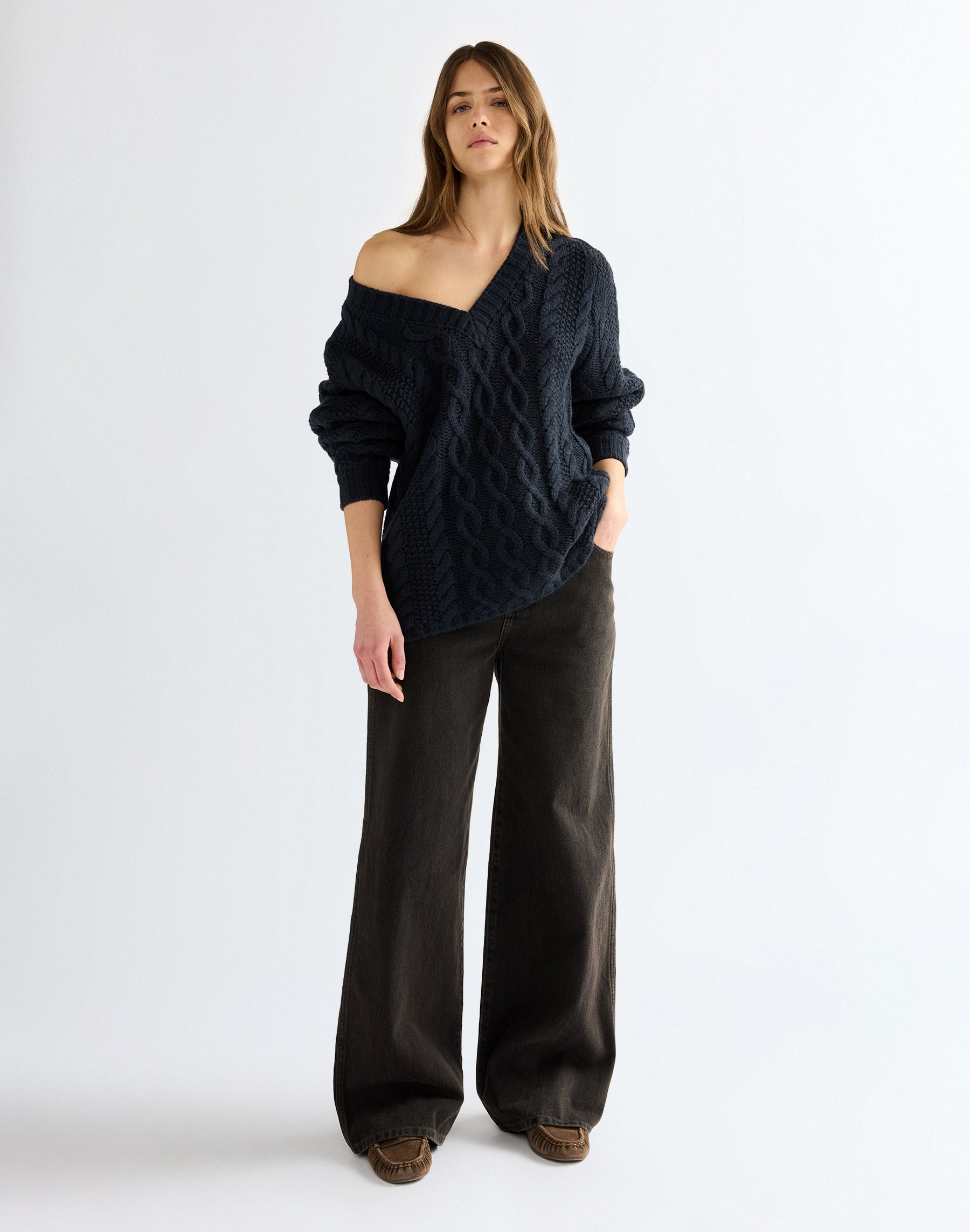 Pullover V Neck Cable Knit in Dark Sapphire Pullover Wrangler