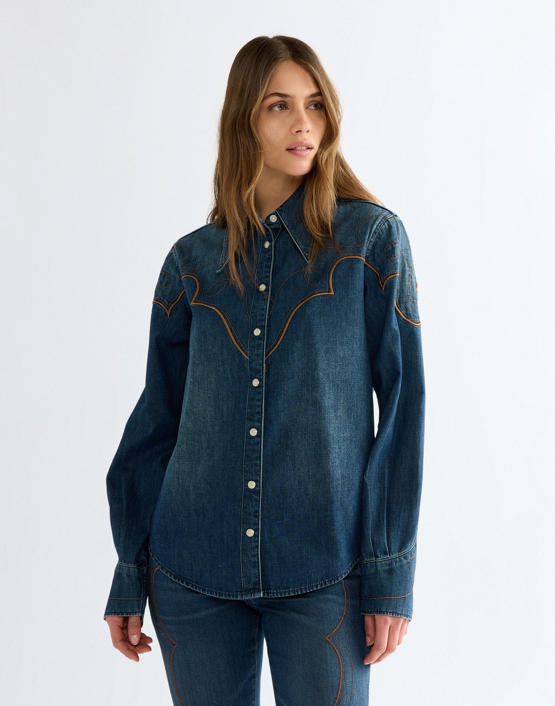 Jeanshemd Western Yoke in Saloon Shadow Hemden Wrangler