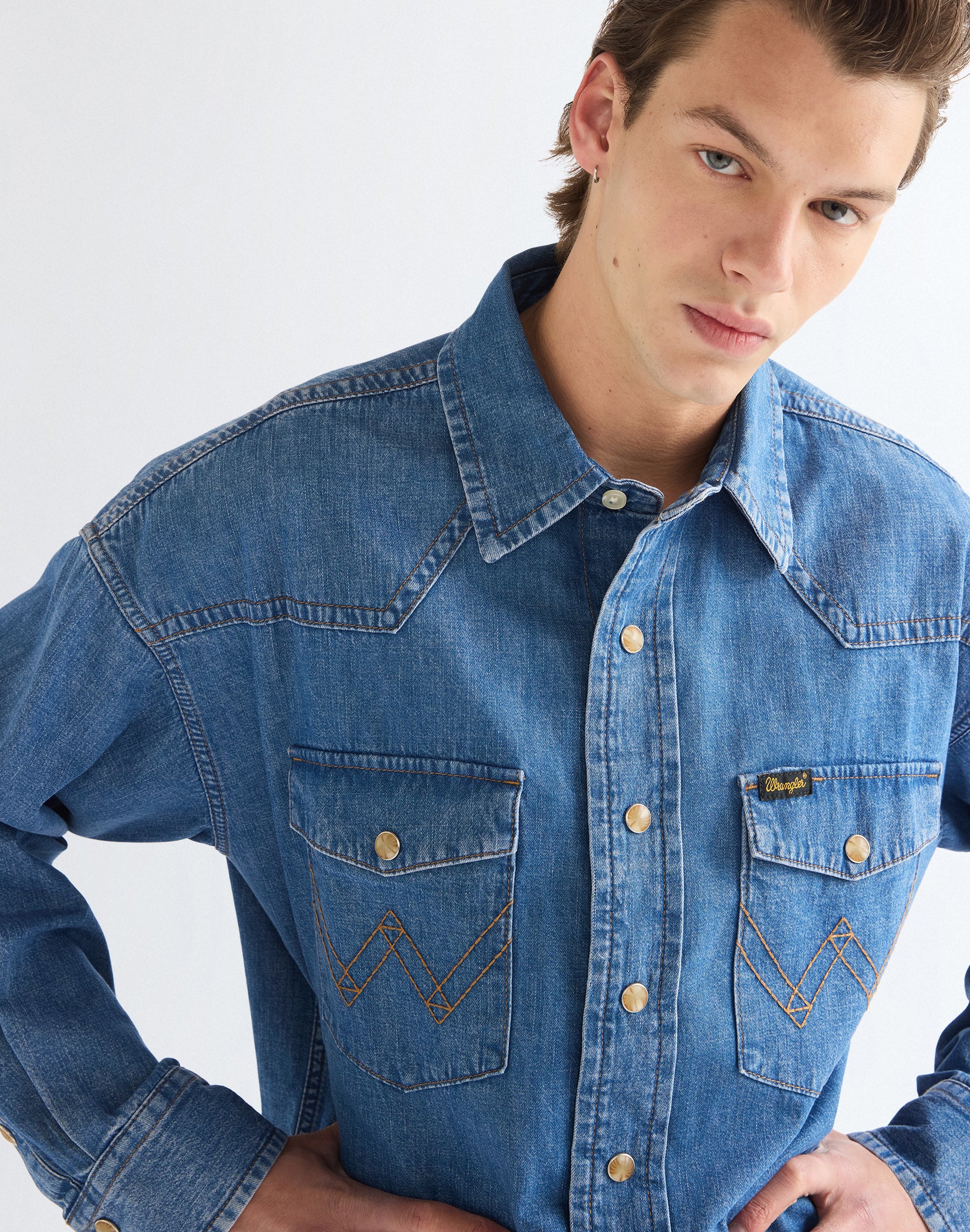 Jeanshemd Super Western in Cowboy Fade Hemden Wrangler