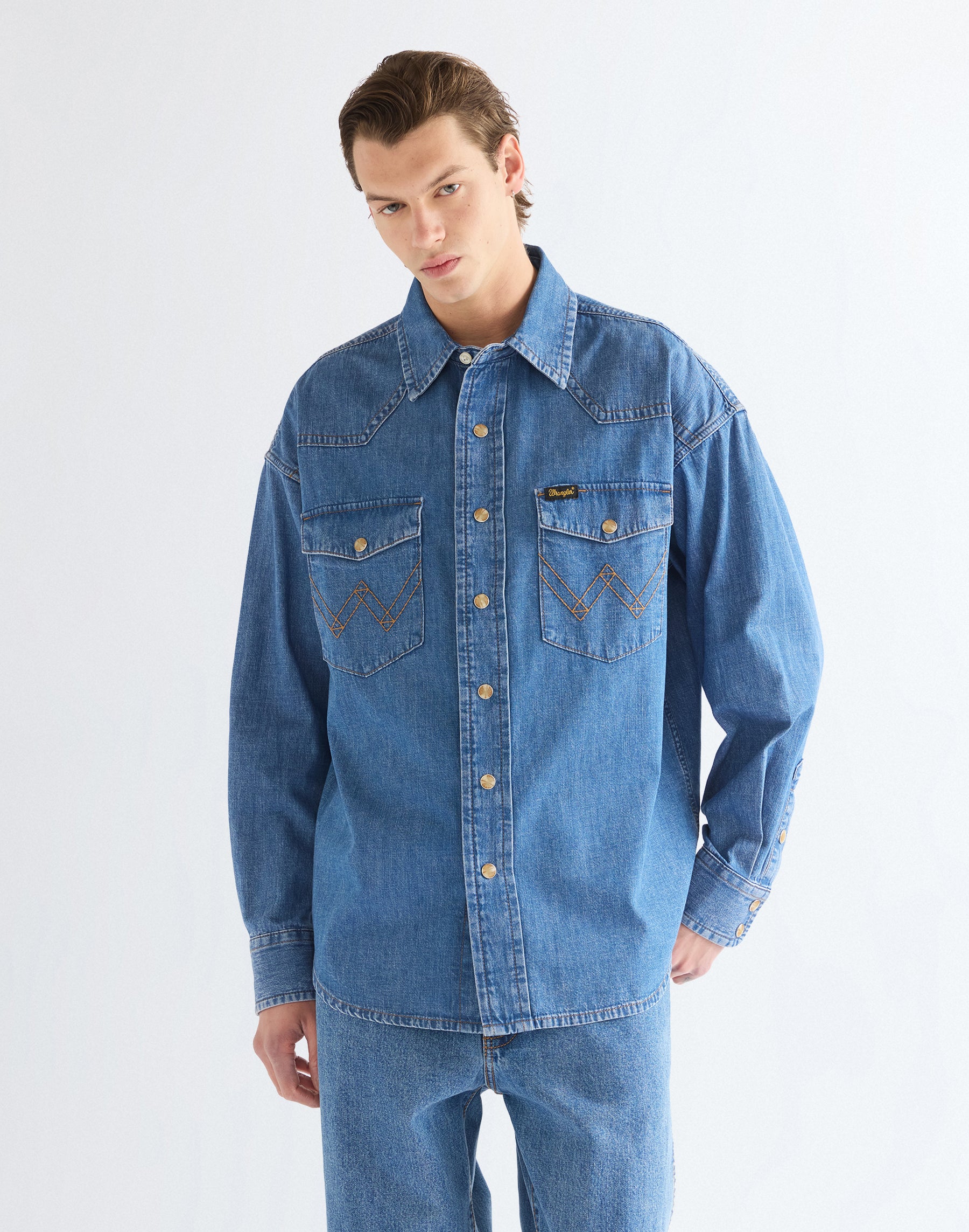 Jeanshemd Super Western in Cowboy Fade Hemden Wrangler