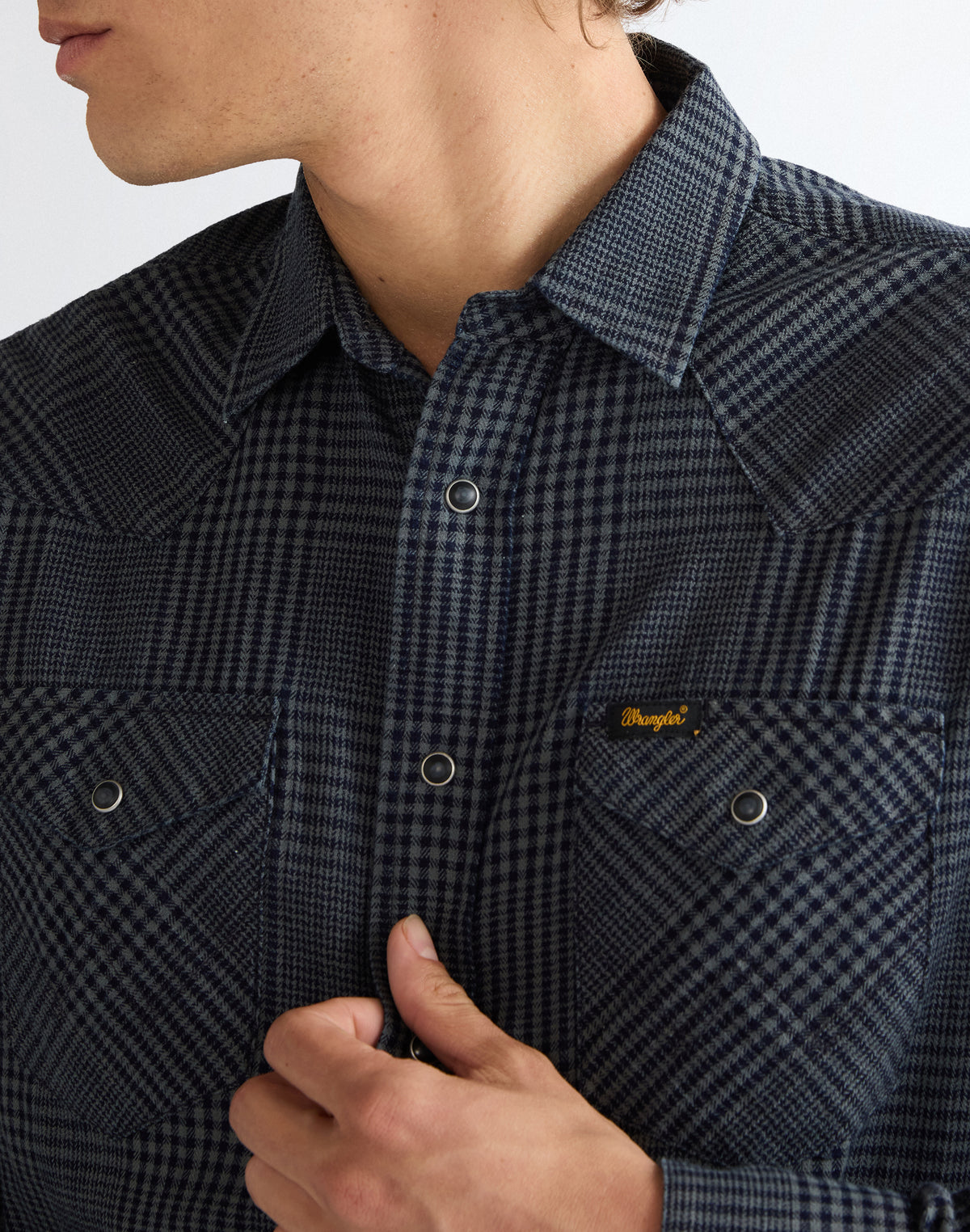 Langarmhemd Western in Healthered Indigo Hemden Wrangler