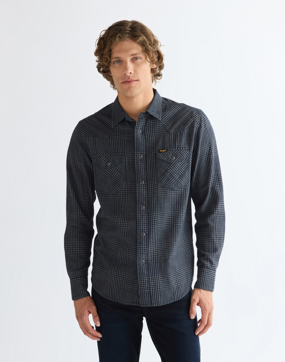 Langarmhemd Western in Healthered Indigo Hemden Wrangler
