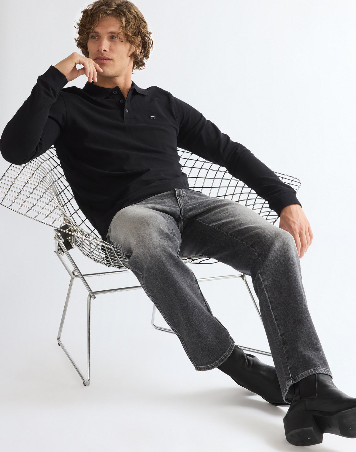 Langarmpolo Polo in Black T-Shirts Wrangler