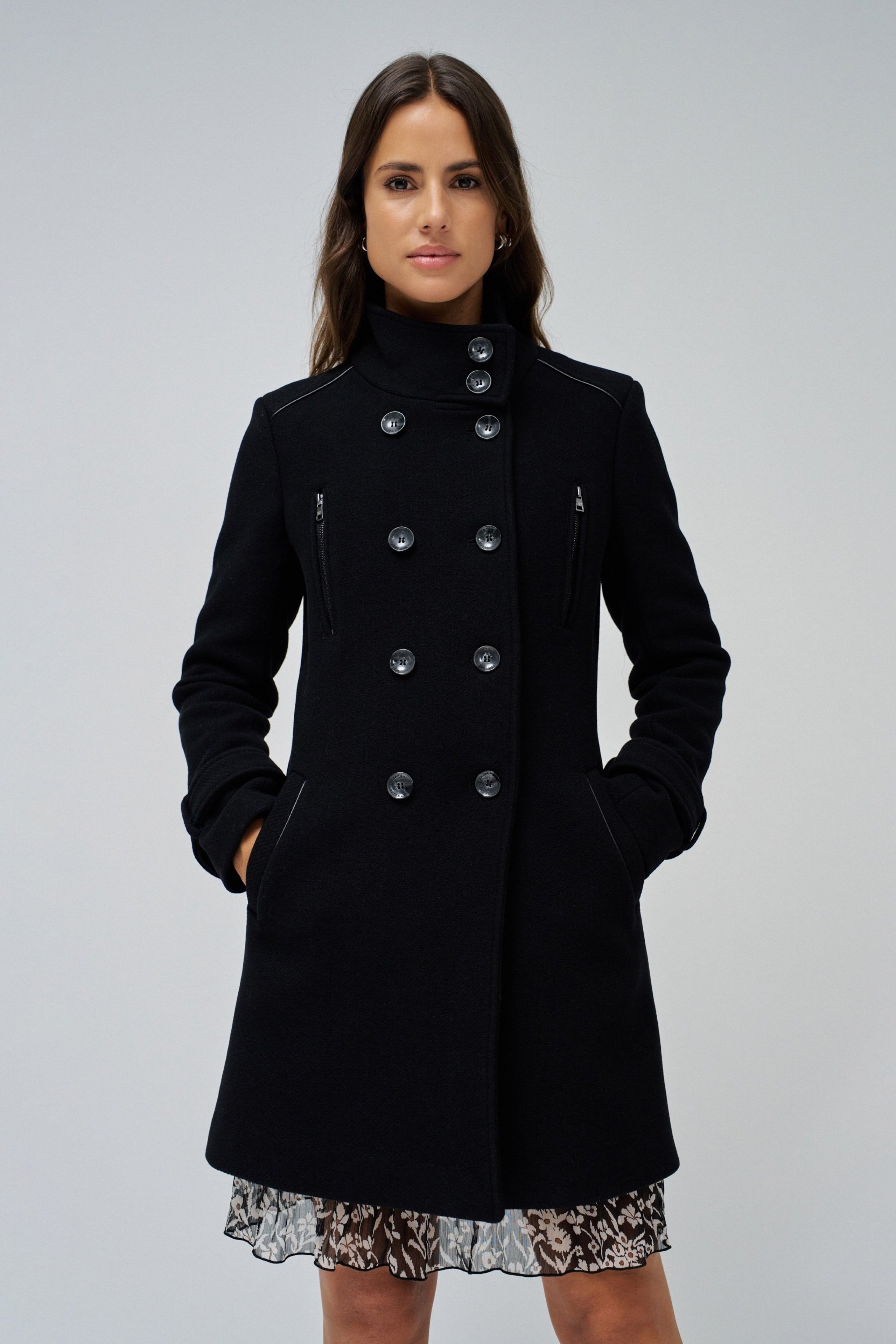 Grace Long Woolen Coat in Black Jacken Salsa Jeans