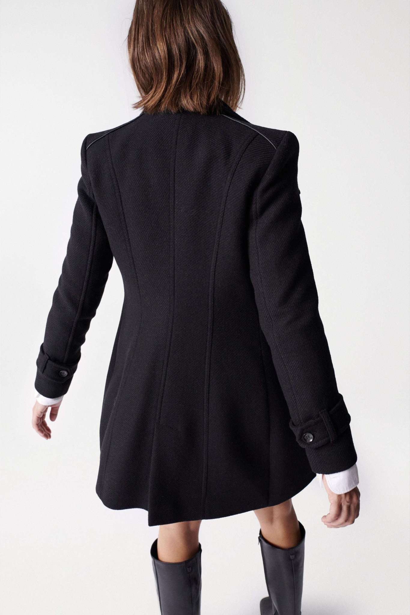 Grace Long Woolen Coat in Black Jacken Salsa Jeans   