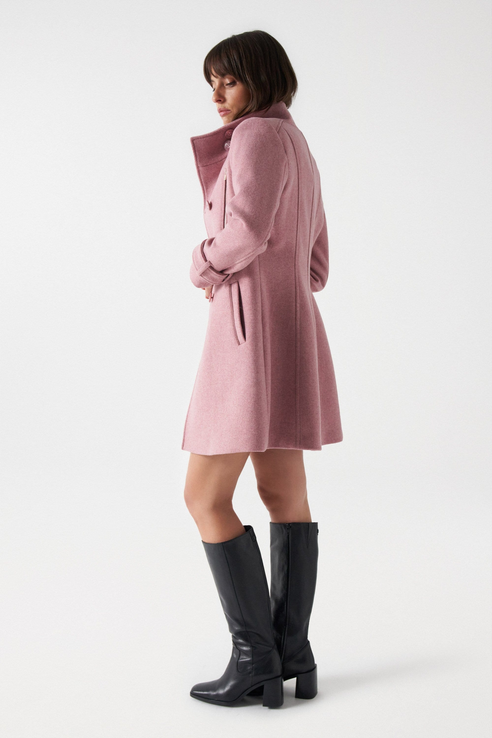 Grace Long Woolen Coat in Medium Pink Jacken Salsa Jeans   