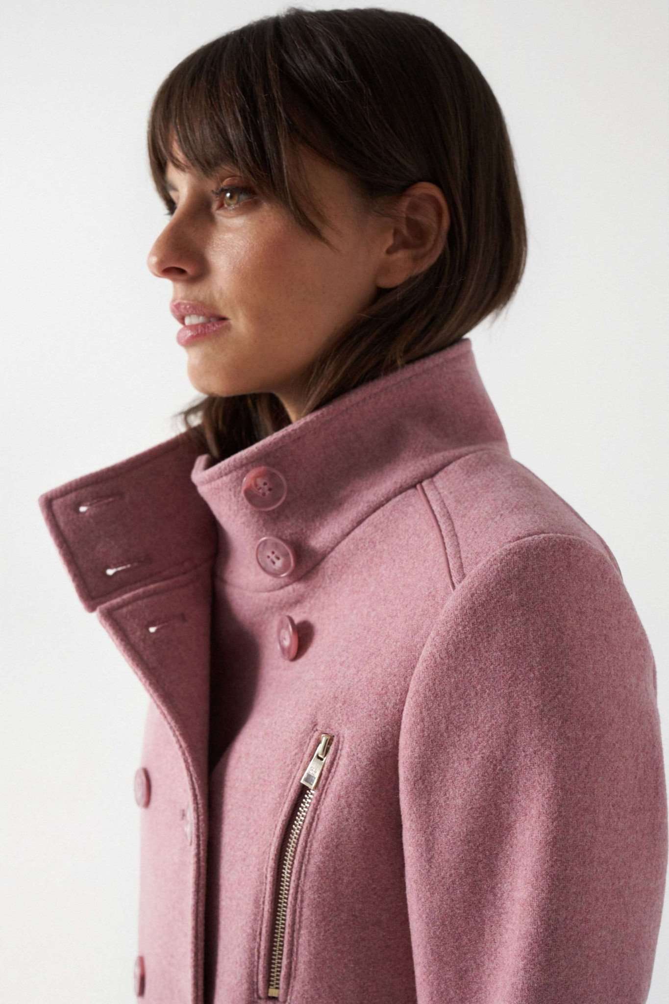 Grace Long Woolen Coat in Medium Pink Jacken Salsa Jeans   