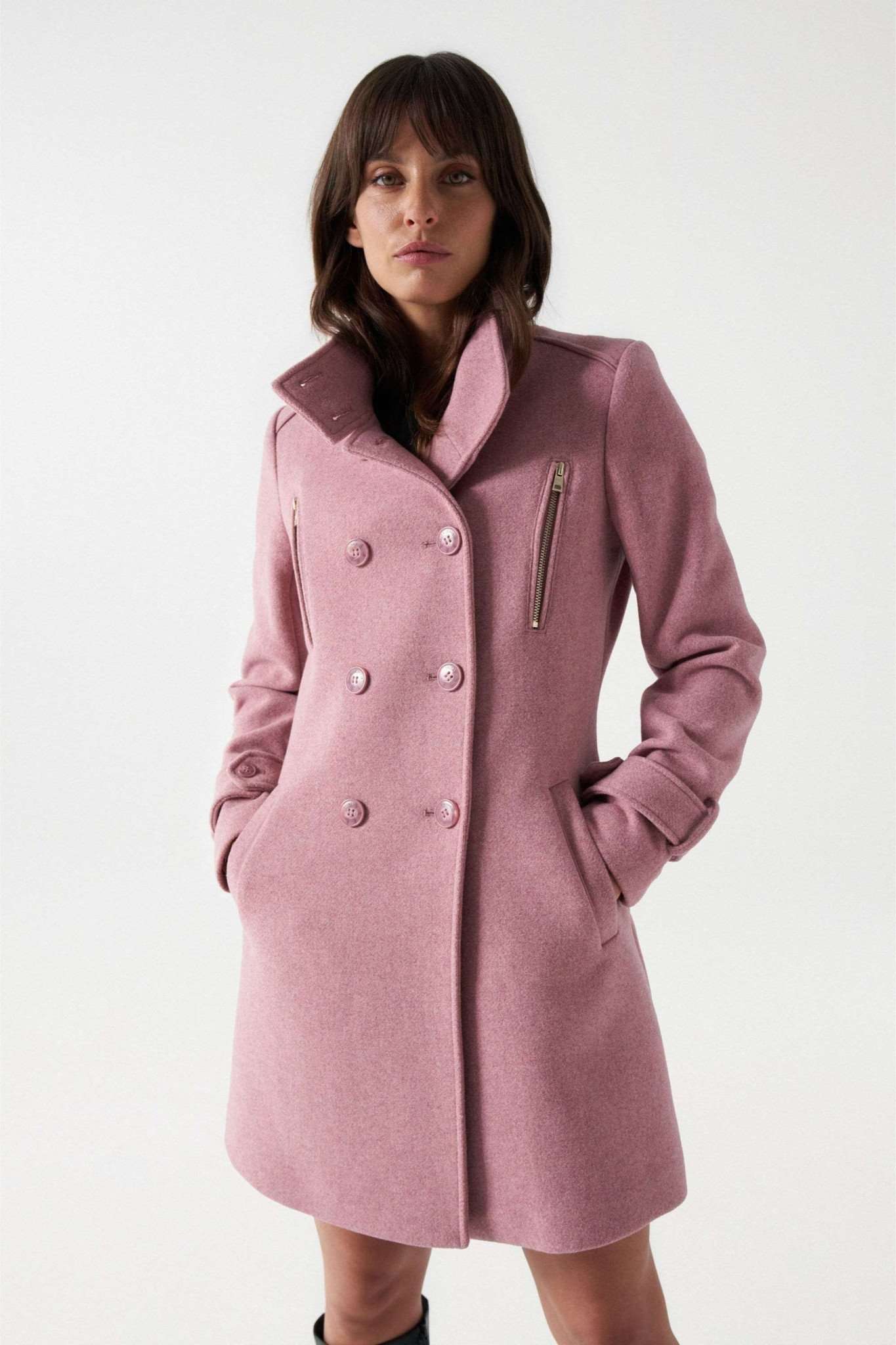 Grace Long Woolen Coat in Medium Pink Jacken Salsa Jeans   