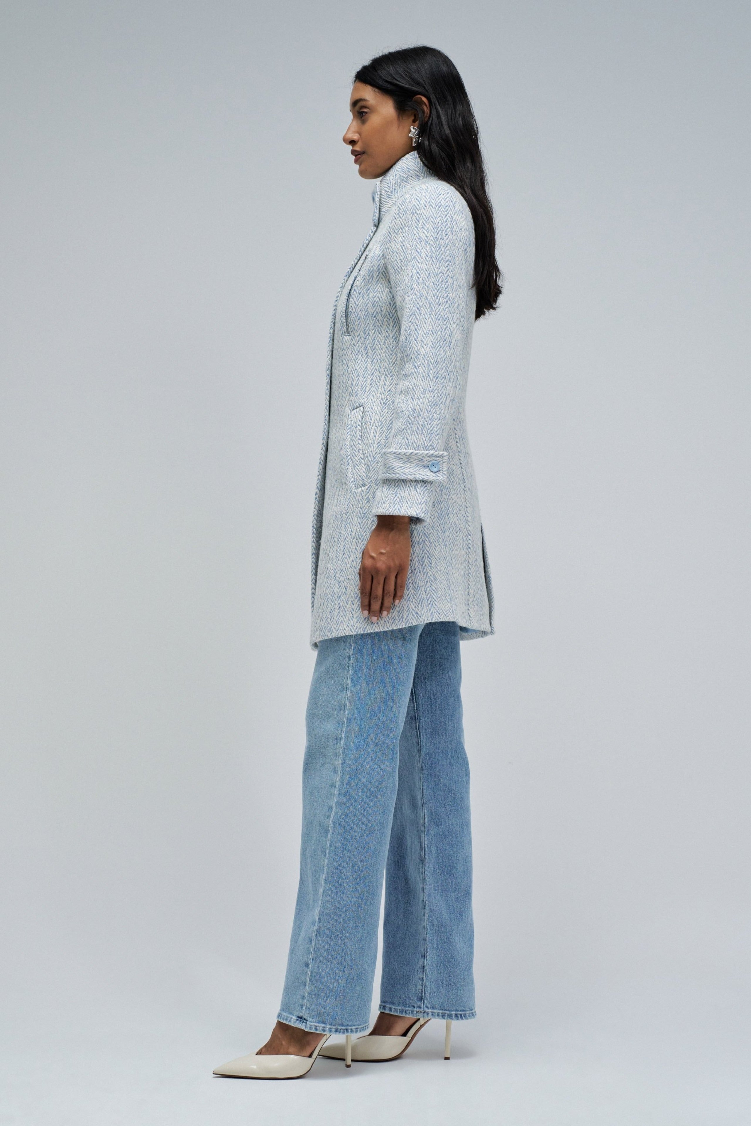 Grace Long Woolen Coat in Light Blue V1