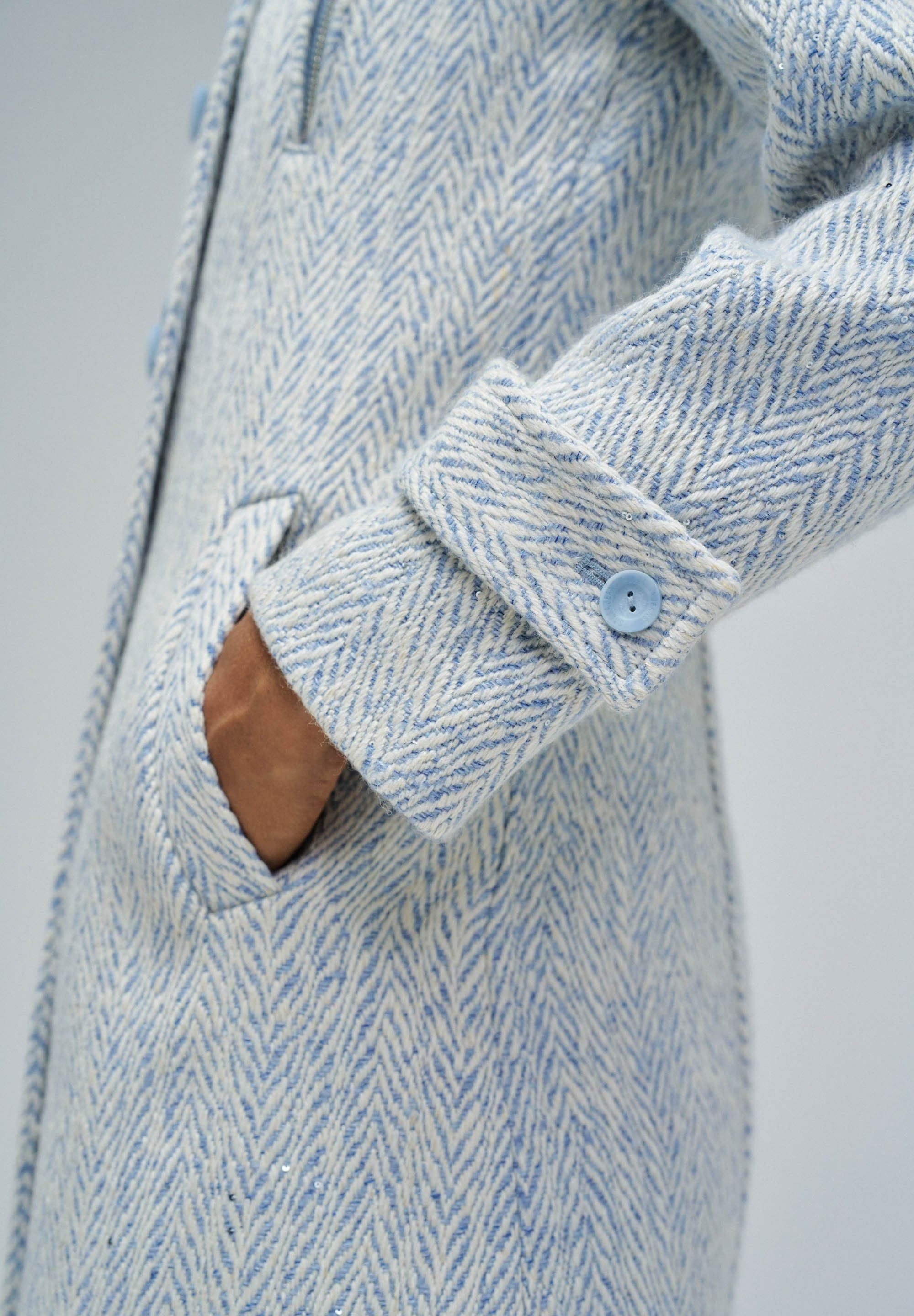 Grace Long Woolen Coat in Light Blue V1