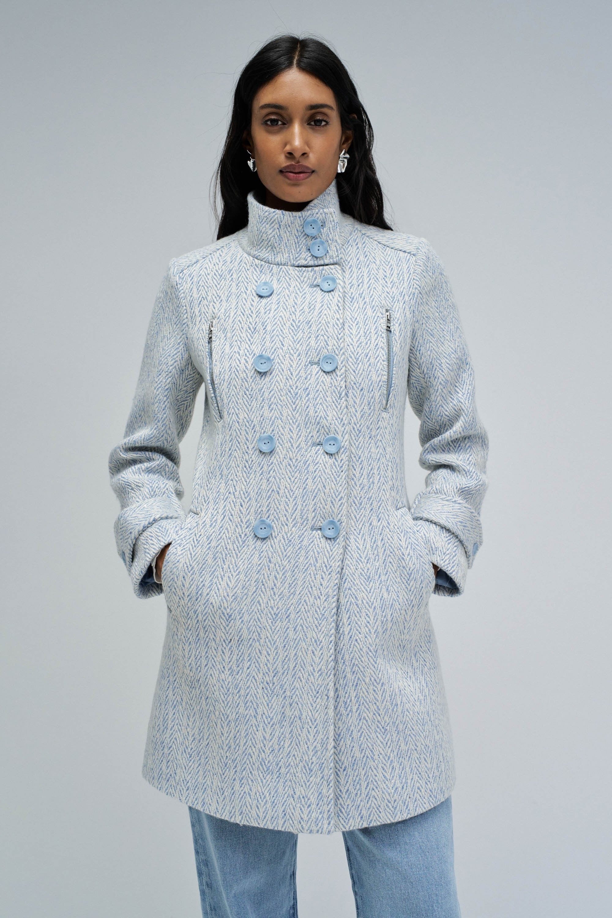 Grace Long Woolen Coat in Light Blue V1 Jacken Salsa Jeans
